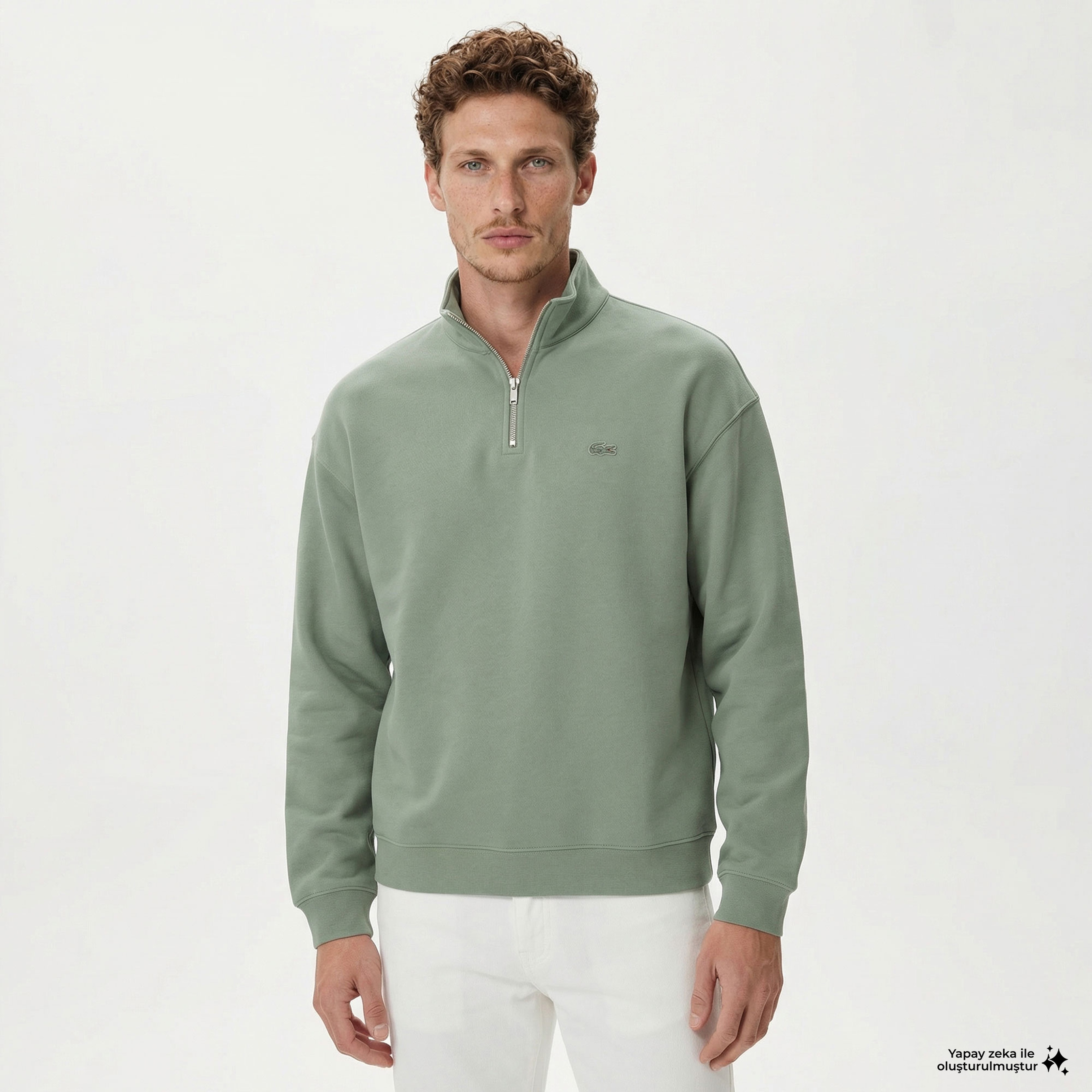 Lacoste Heavy Fleece Zipper Neck Unisex Yeşil Sweatshirt