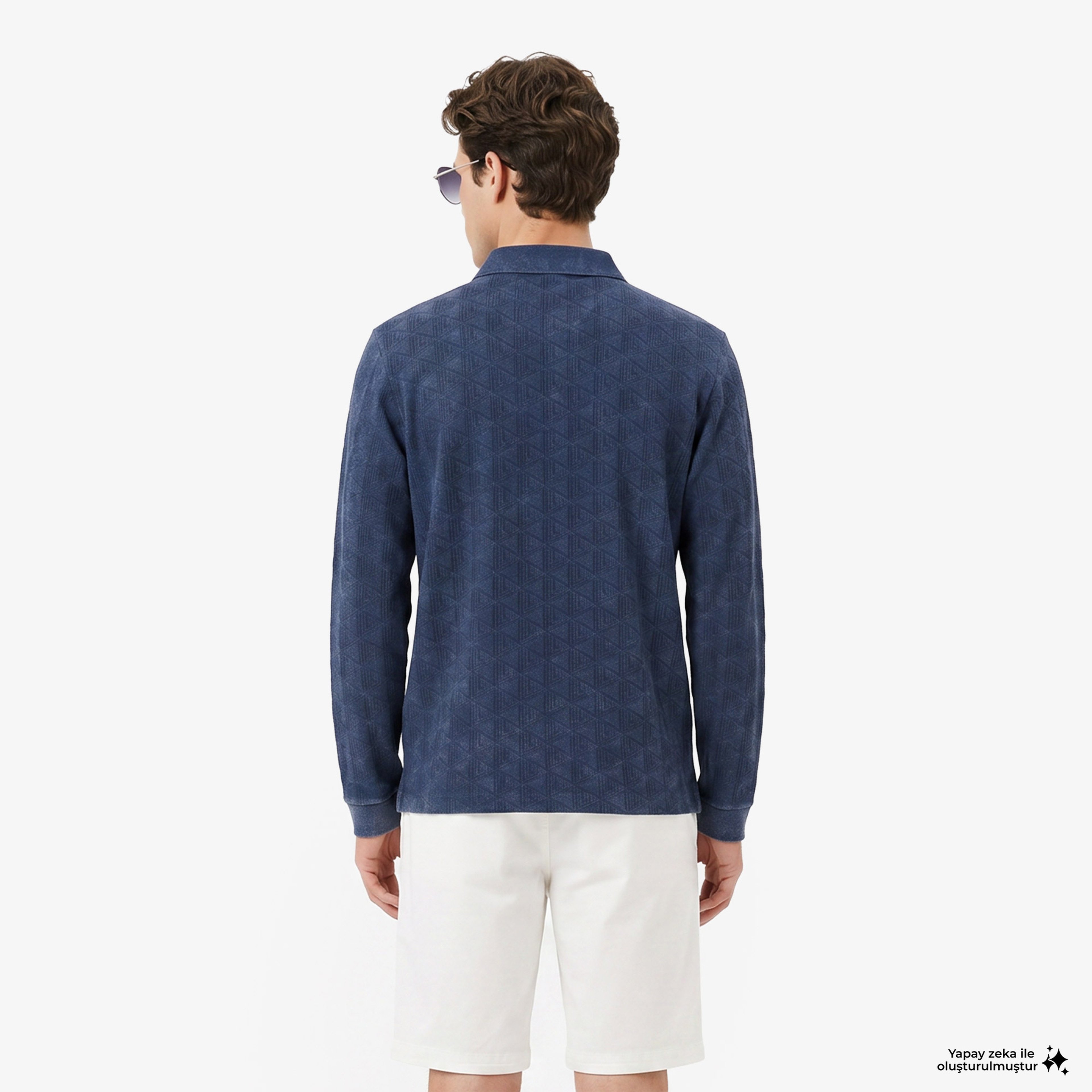 Erkek Regular Fit Uzun Kollu Monogram Lacivert Polo