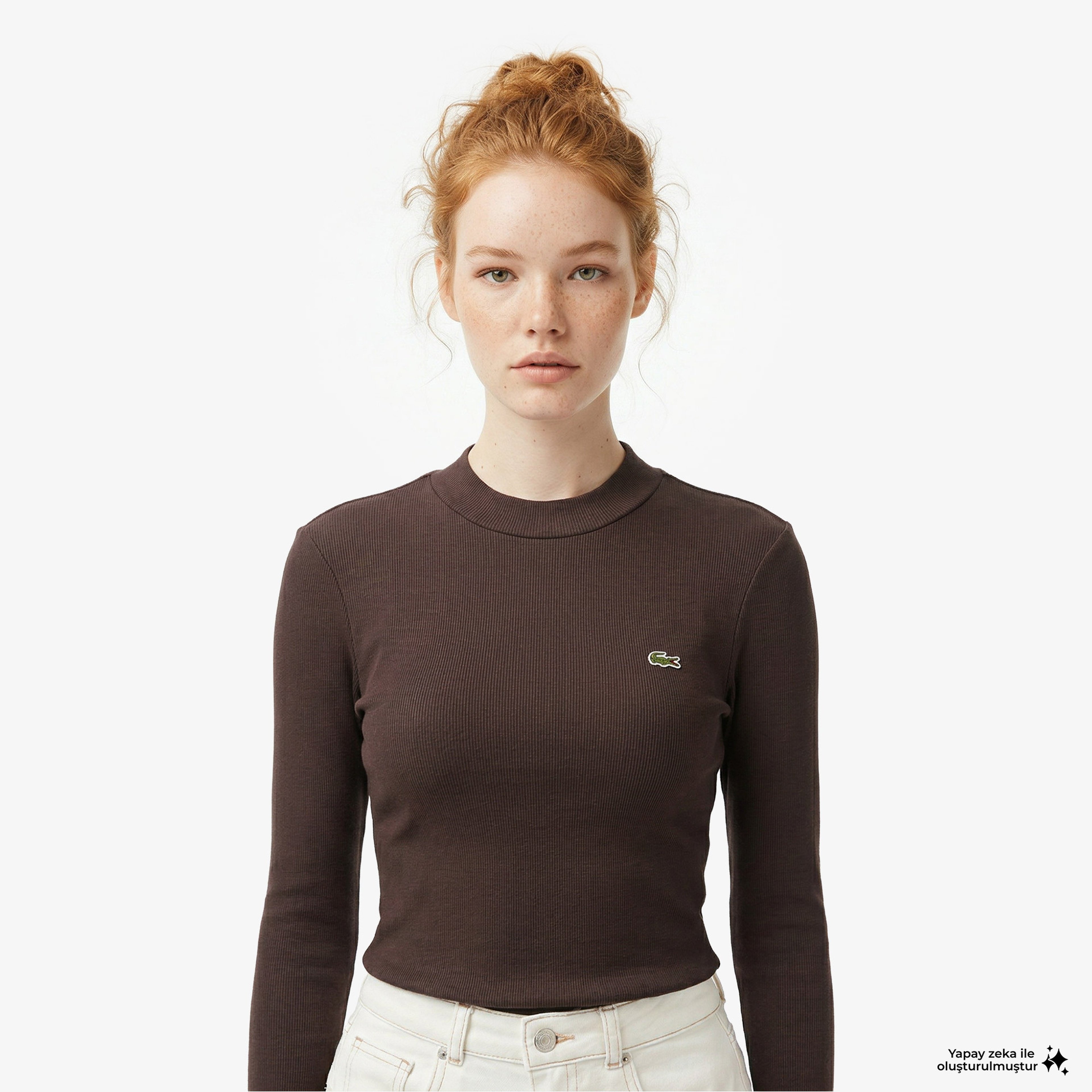 Lacoste Regular Fit Kadın Kahverengi Modal Karışımlı T-Shirt