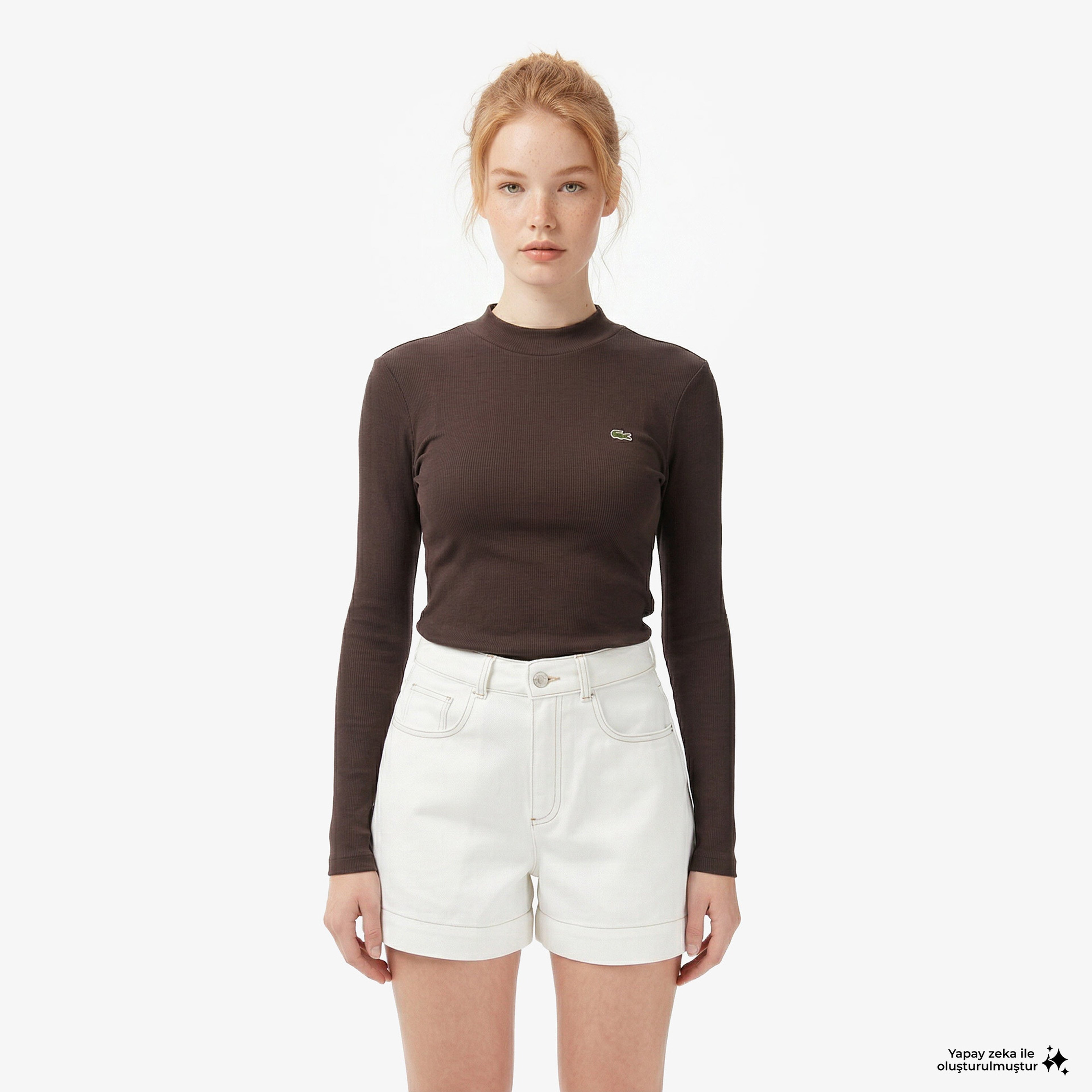 Lacoste Regular Fit Kadın Kahverengi Modal Karışımlı T-Shirt