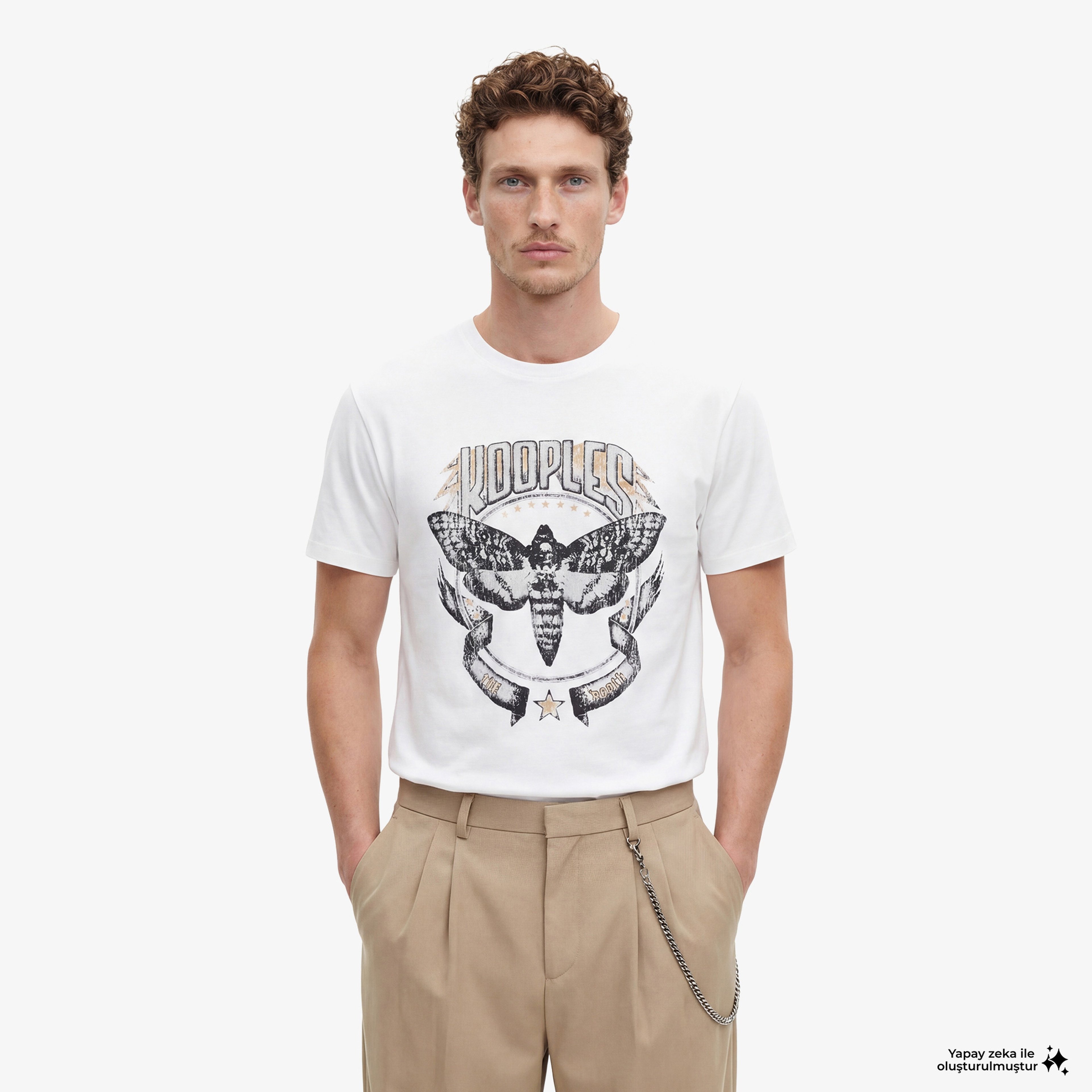 ERKEK BASKILI BEYAZ T-SHIRT