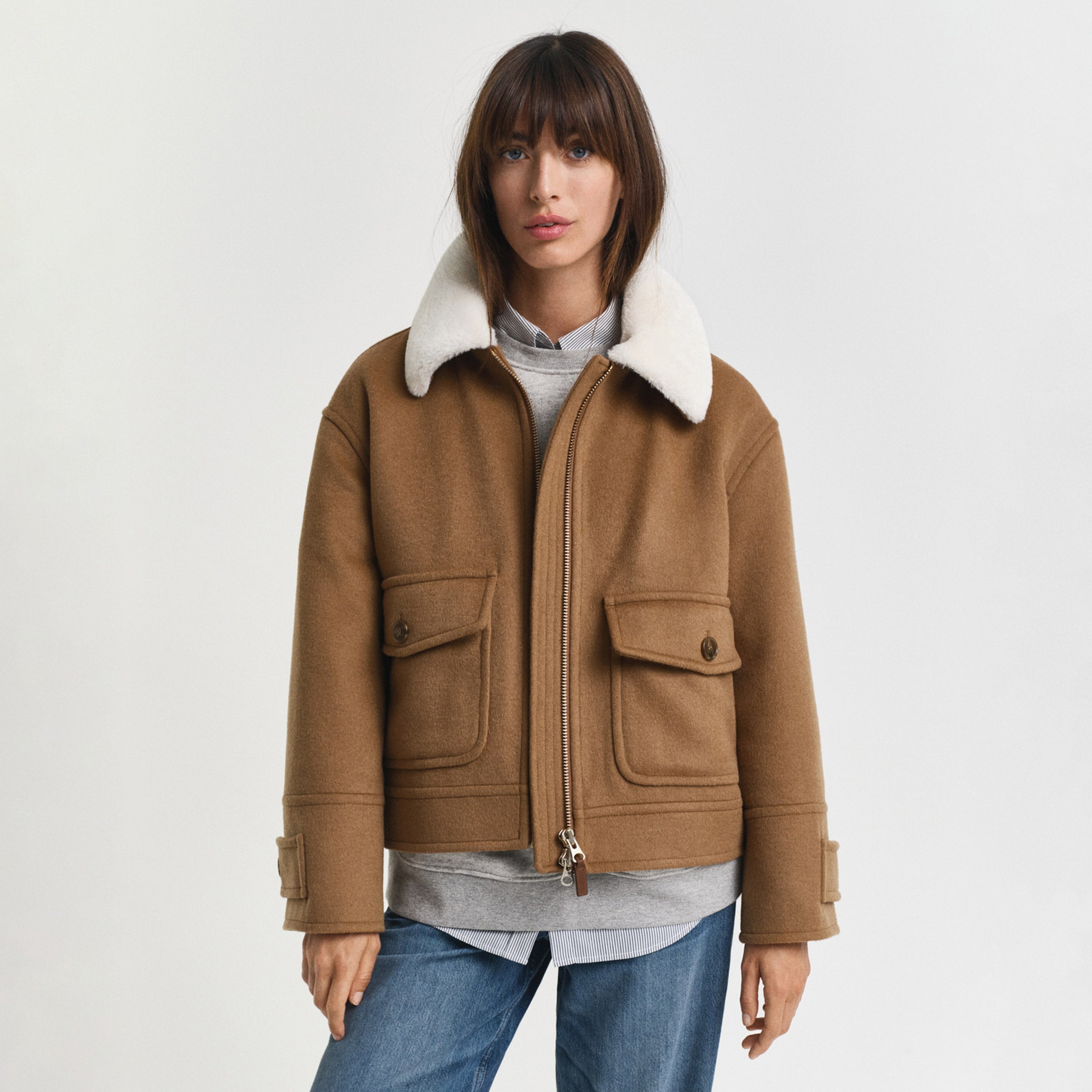 GANT Kadın Kahverengi Relaxed Fit Yün Ceket