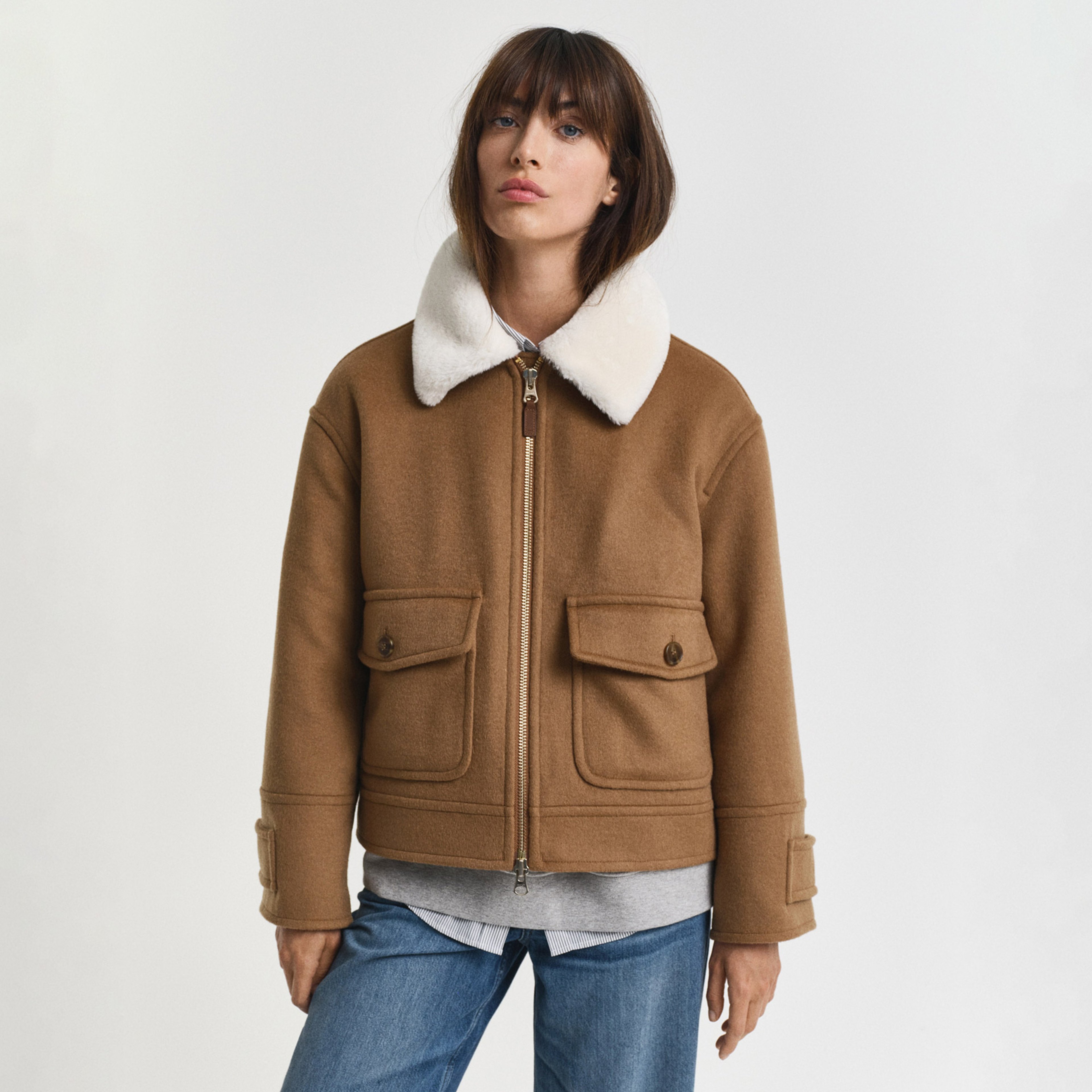 GANT Kadın Kahverengi Relaxed Fit Yün Ceket