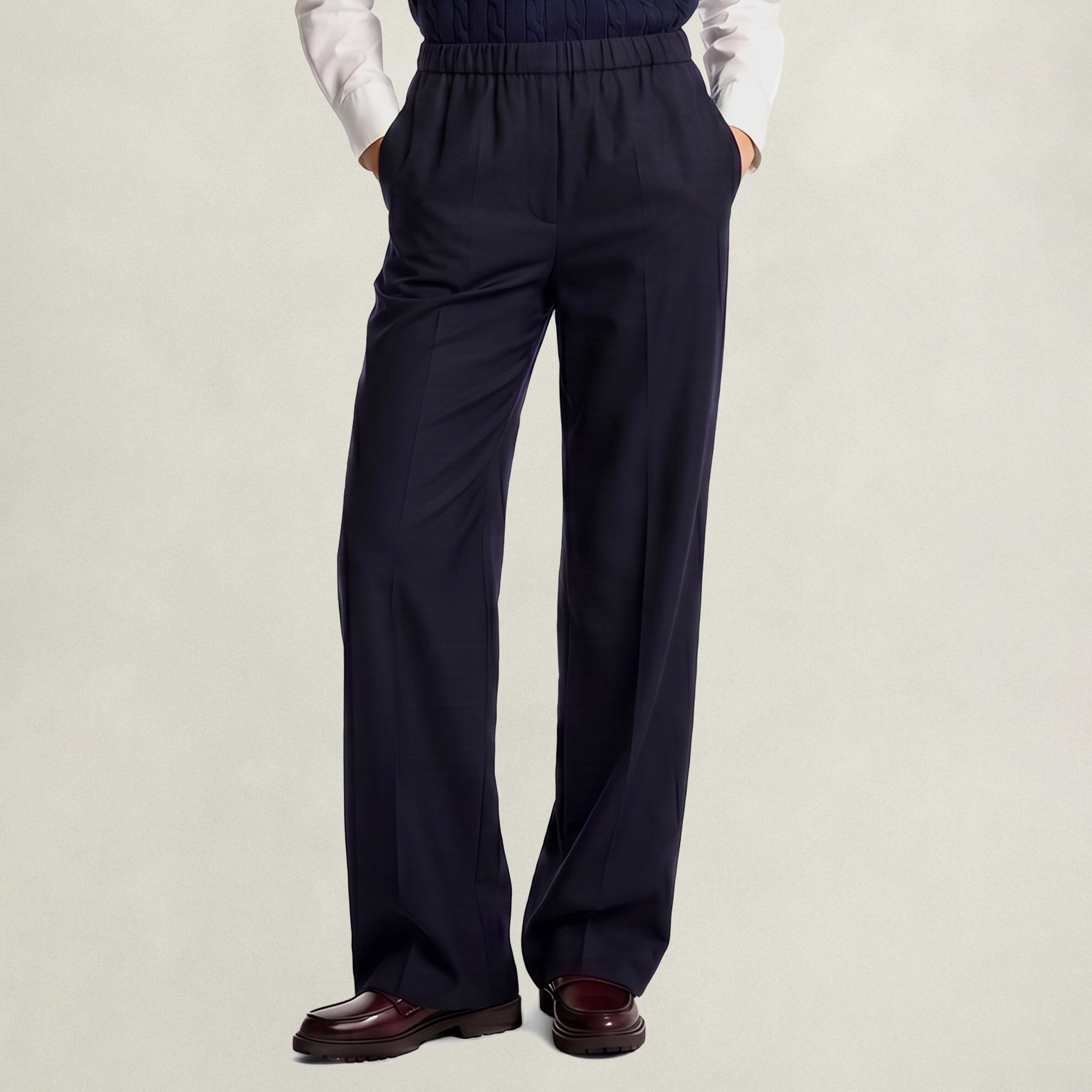 GANT Kadın Lacivert Relaxed Fit Yün Pantolon