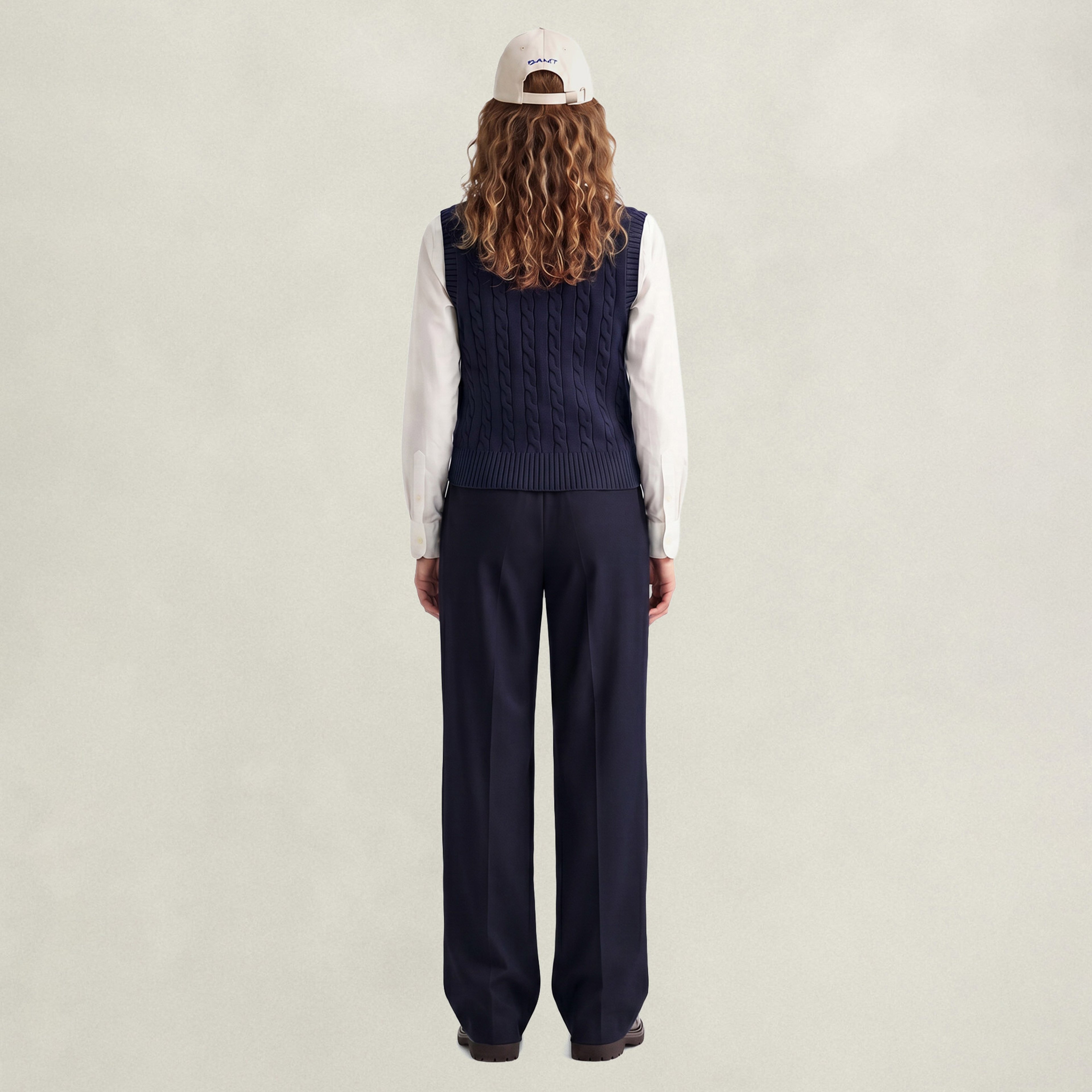 GANT Kadın Lacivert Relaxed Fit Yün Pantolon