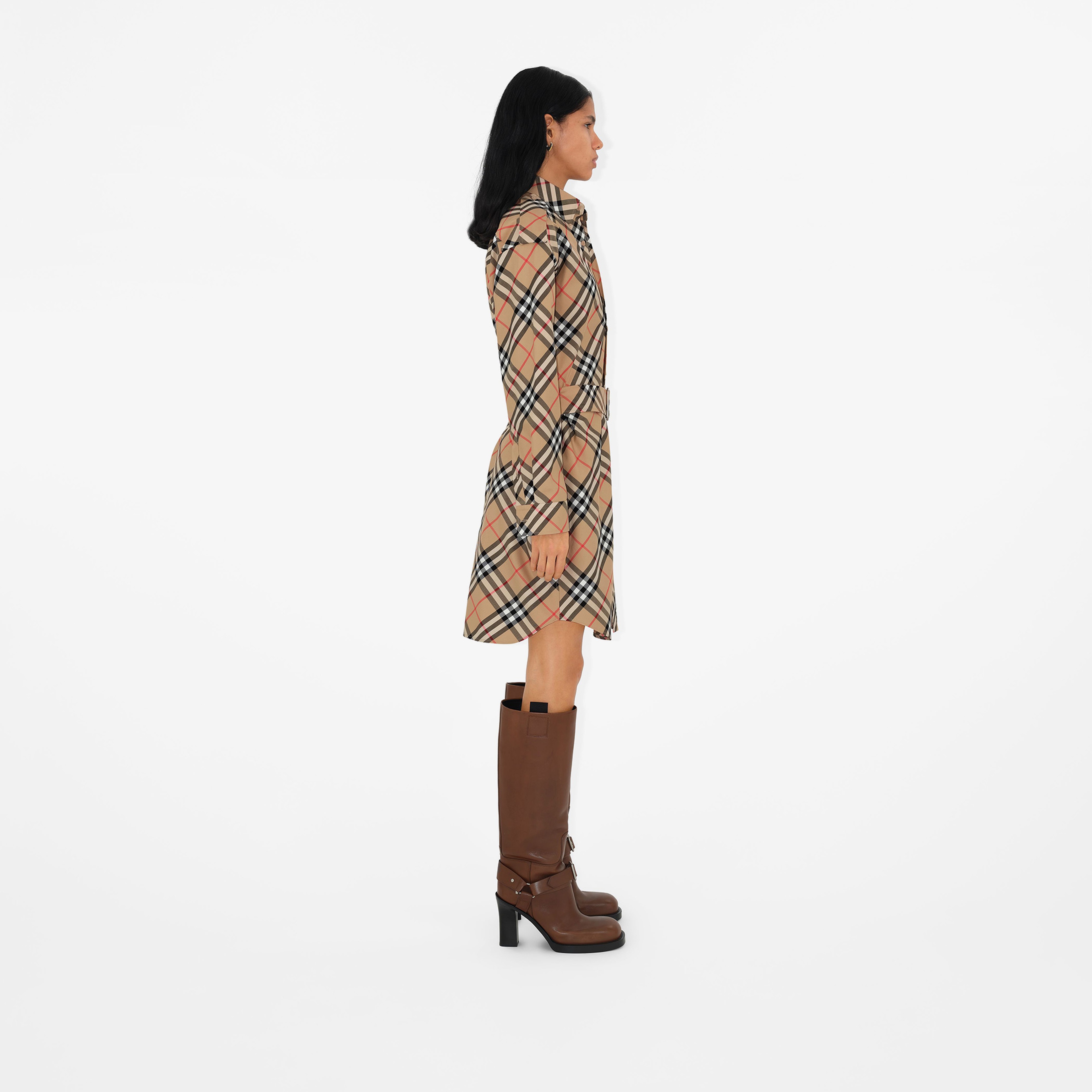 Burberry Check Pamuklu Kadın Bej Elbise