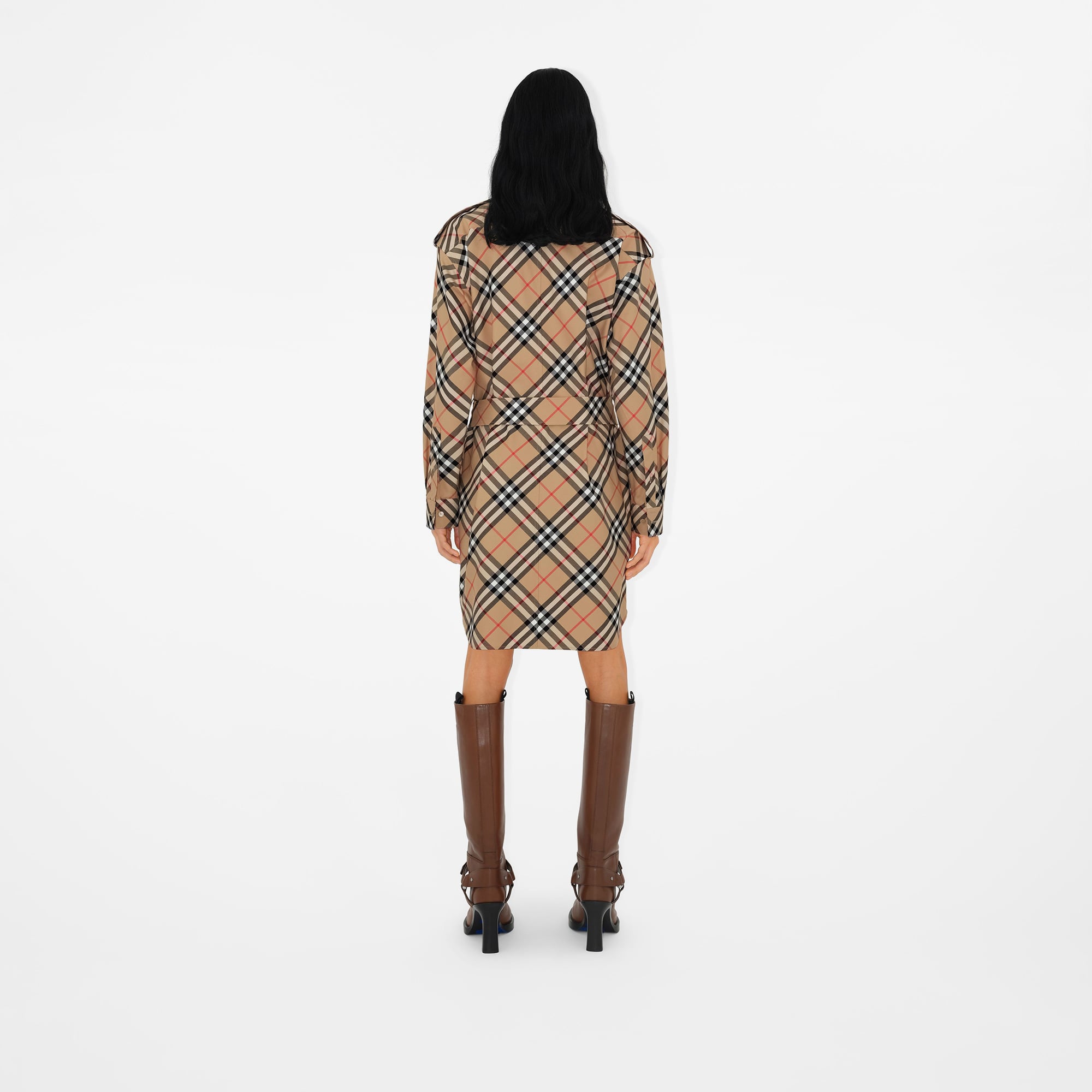 Burberry Check Pamuklu Kadın Bej Elbise