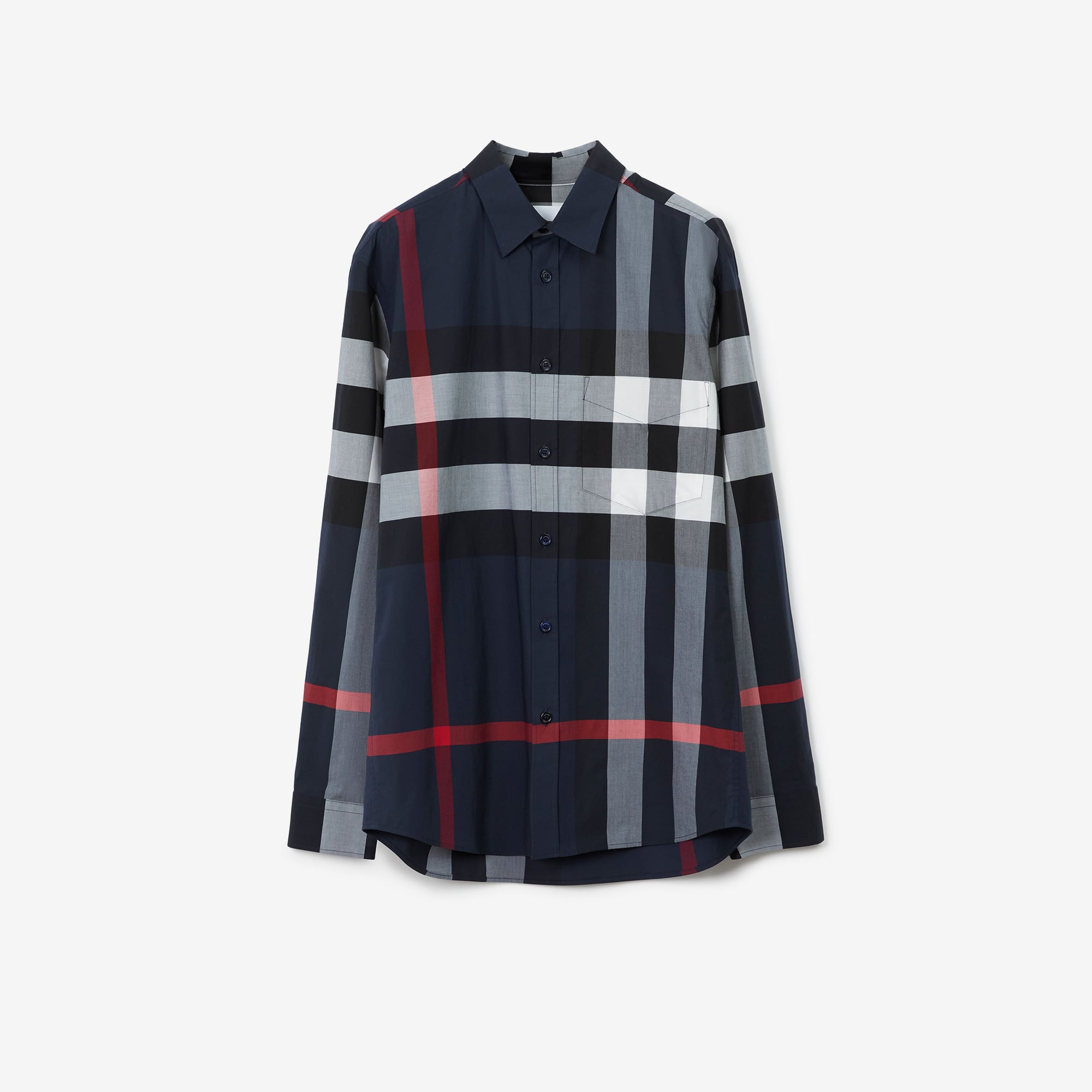 Burberry Somerton Stretch Cotton Poplin Erkek Lacivert Gömlek