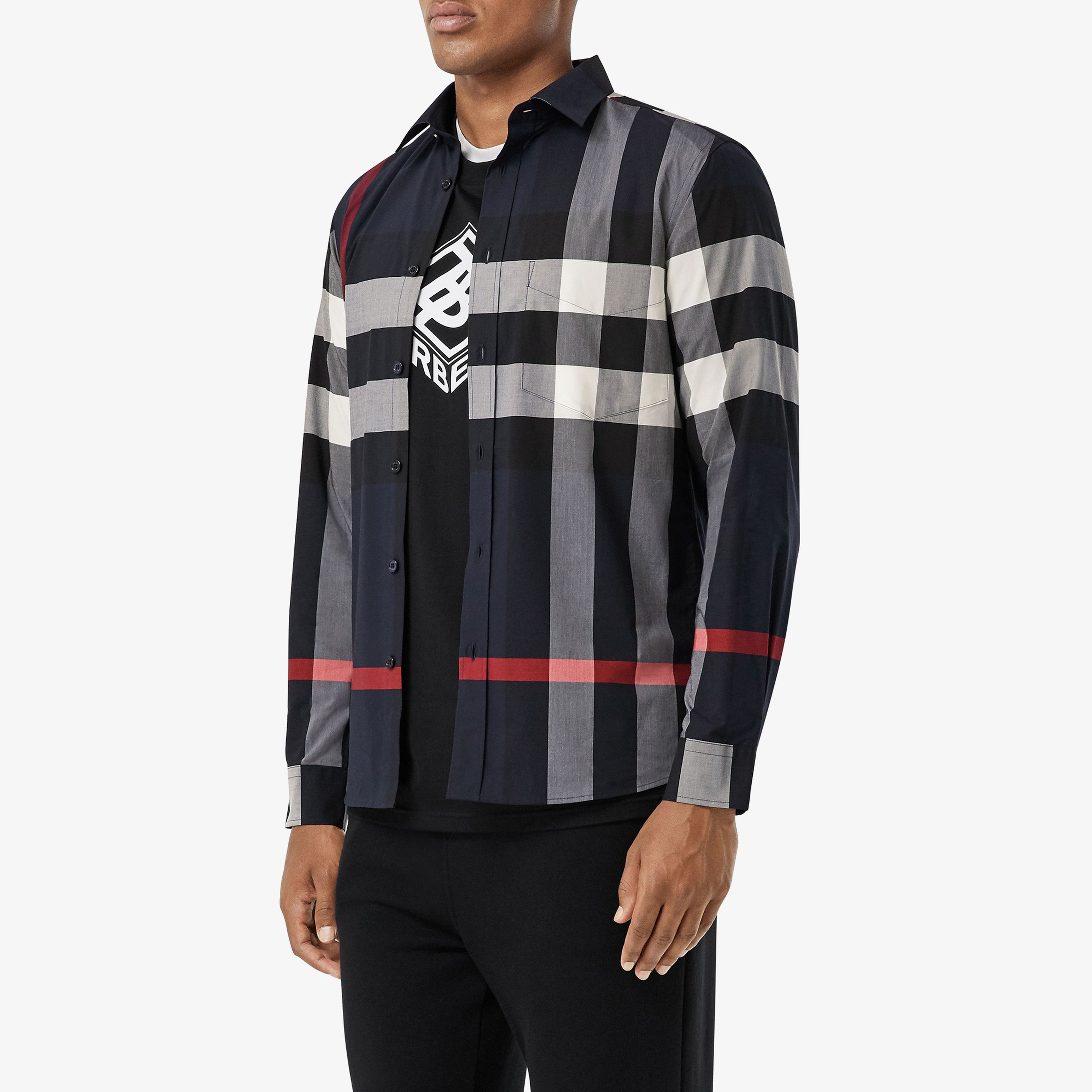 Burberry Somerton Stretch Cotton Poplin Erkek Lacivert Gömlek