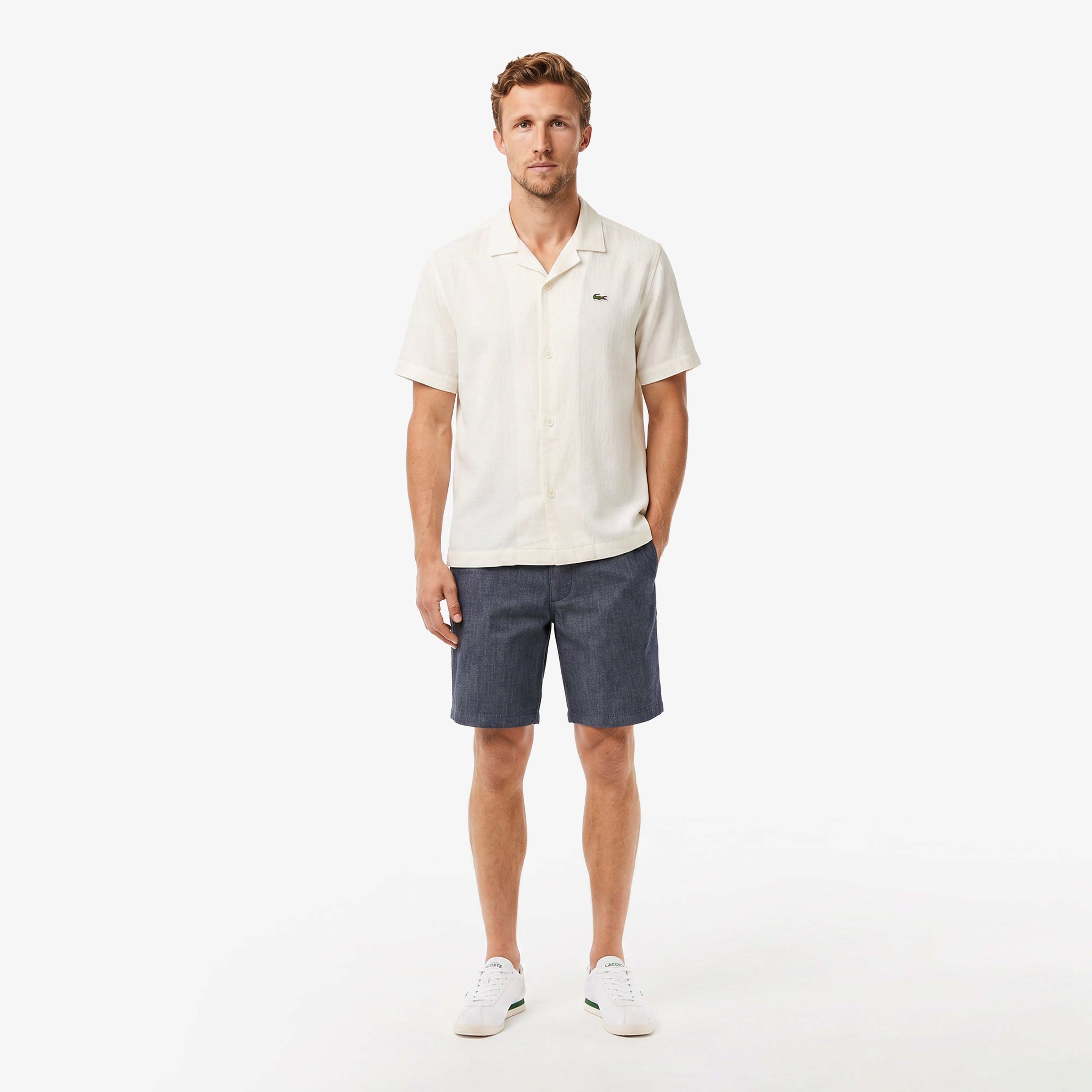 Lacoste Relaxed Fit Erkek Krem Gömlek