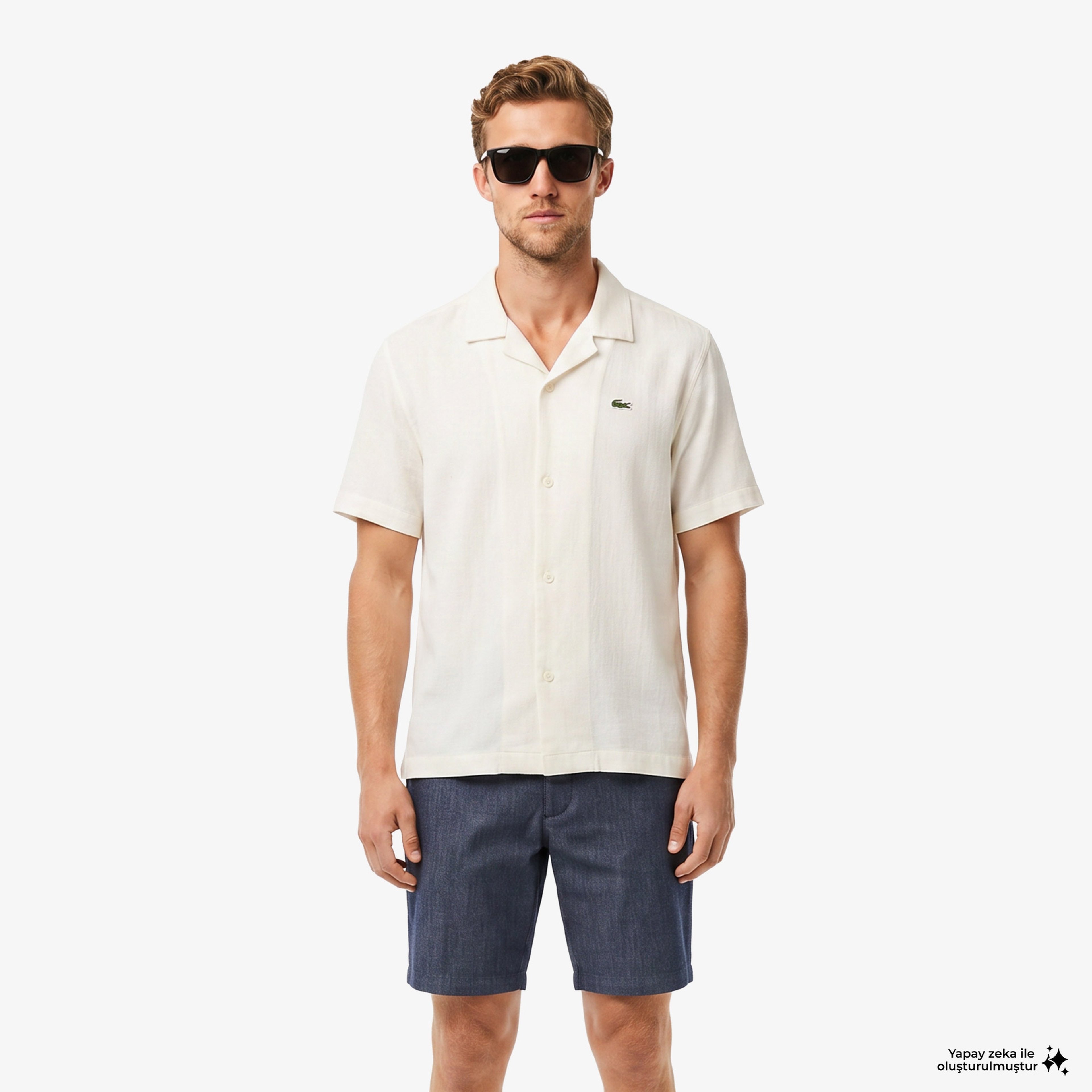 Lacoste Relaxed Fit Erkek Krem Gömlek