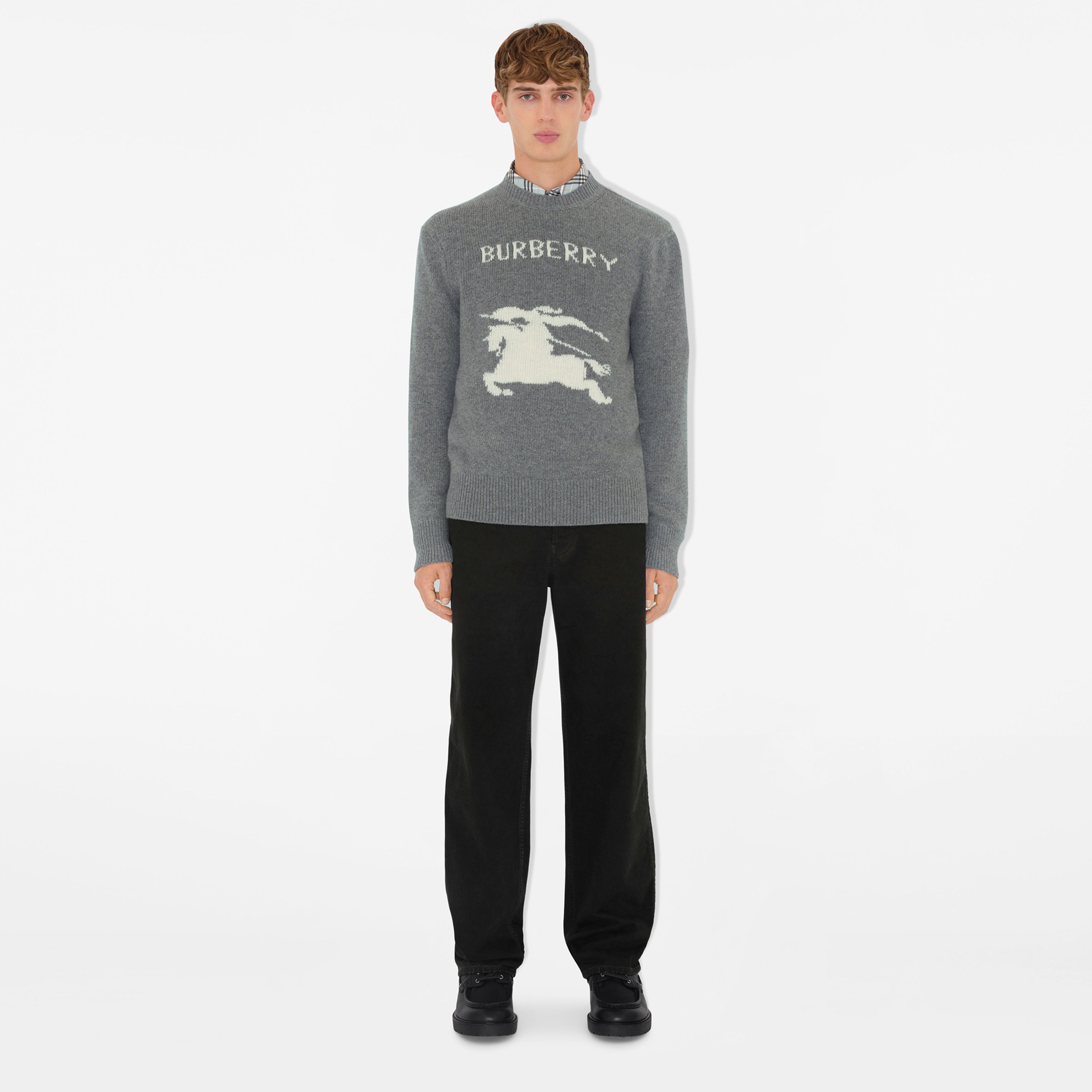 Burberry Pai Wool Cashmere Erkek Gri Kazak