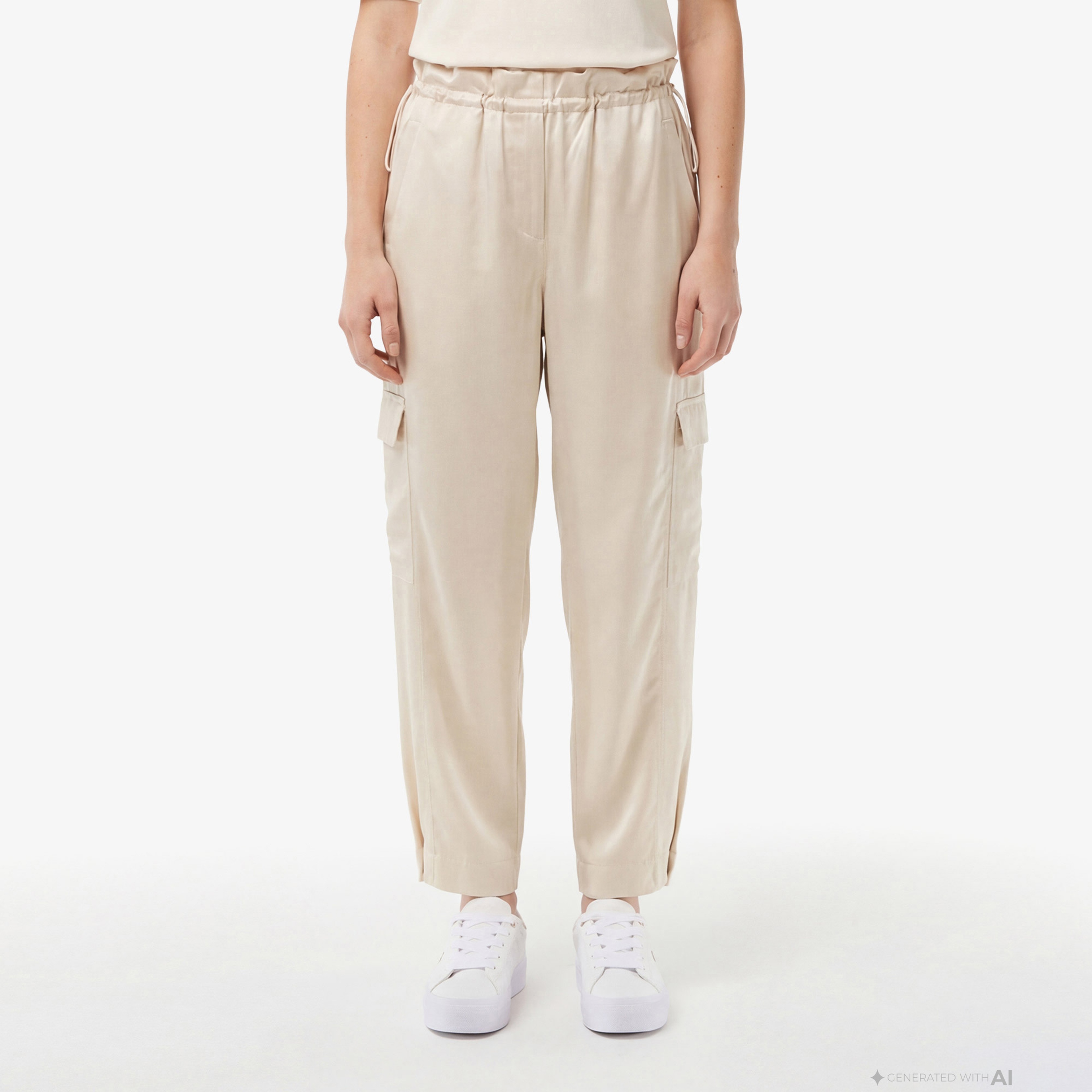 Kadın Oversize Fit Krem Kargo Pantolon