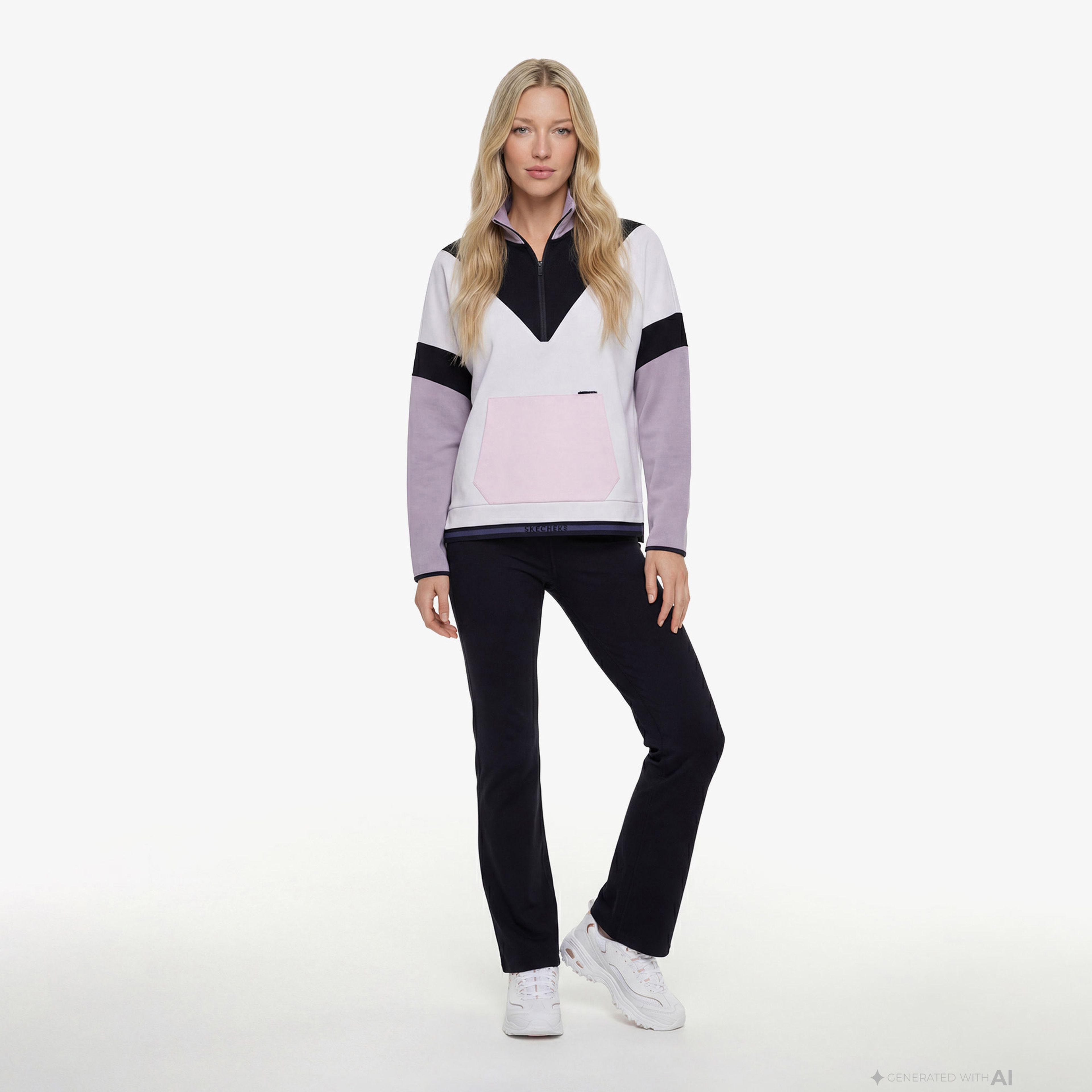 Skechers 2Xi-Lock Half Zip Kadın Beyaz Günlük Sweatshirt