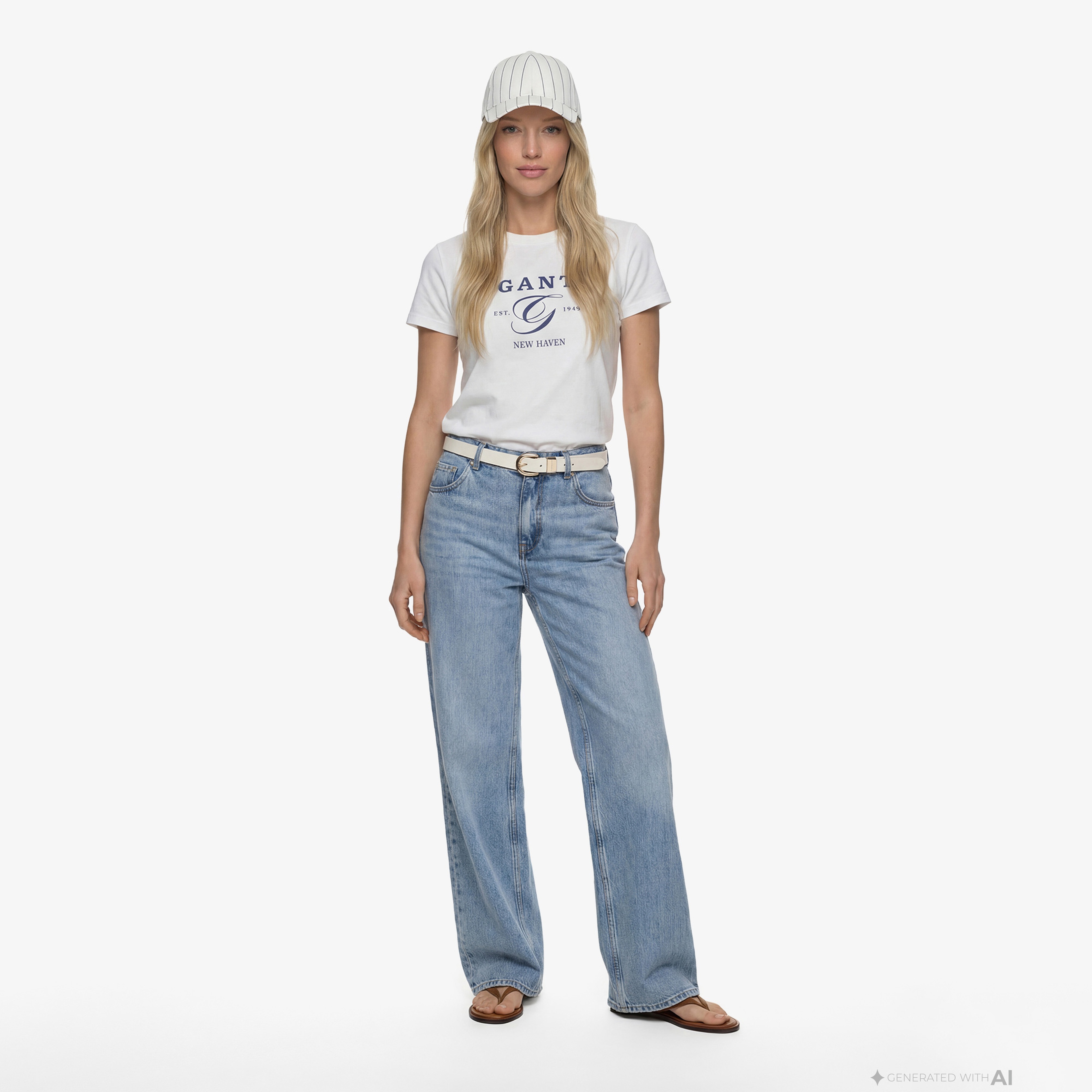 GANT Kadın Beyaz Regular Fit Bisiklet Yaka Logolu T-Shirt