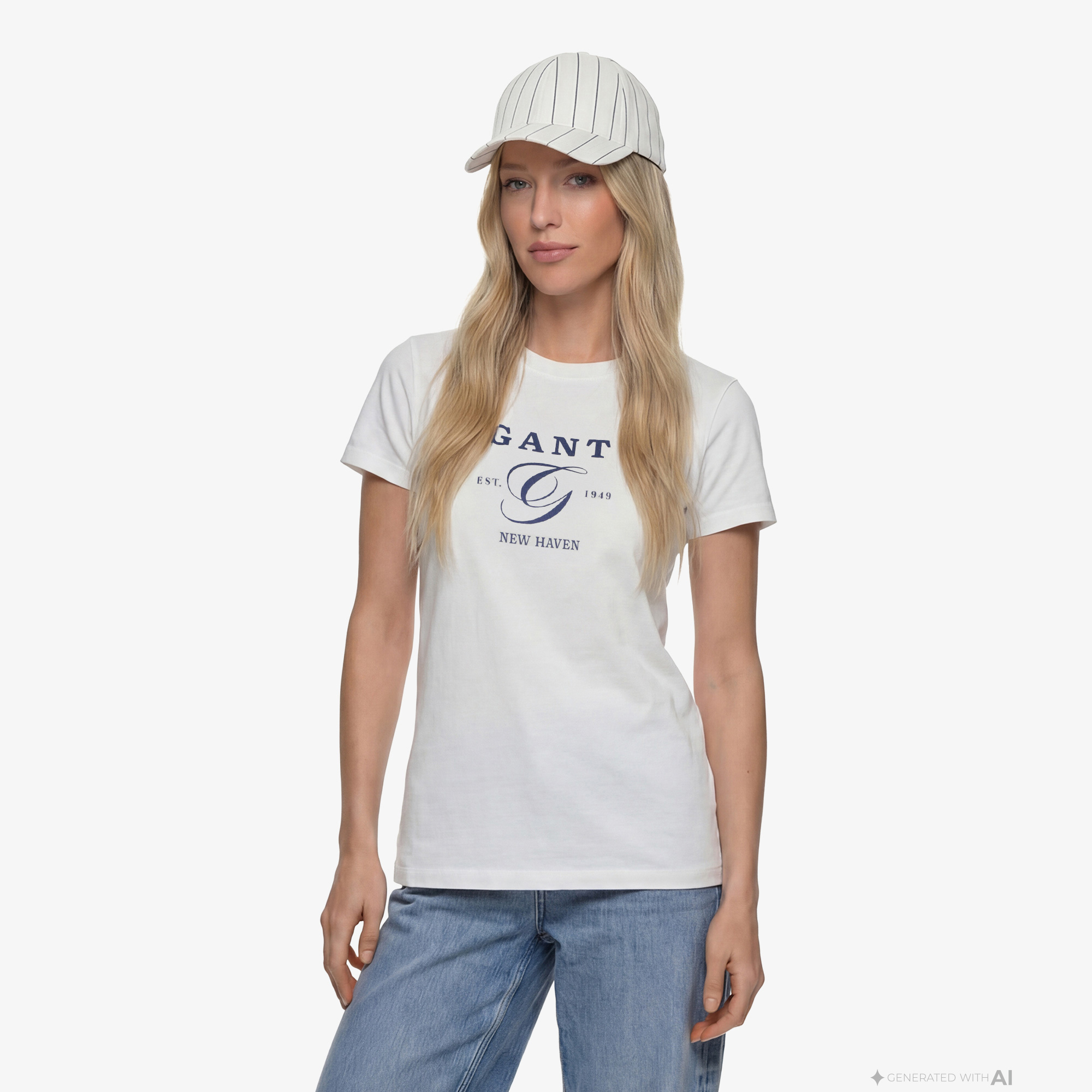 GANT Kadın Beyaz Regular Fit Bisiklet Yaka Logolu T-Shirt
