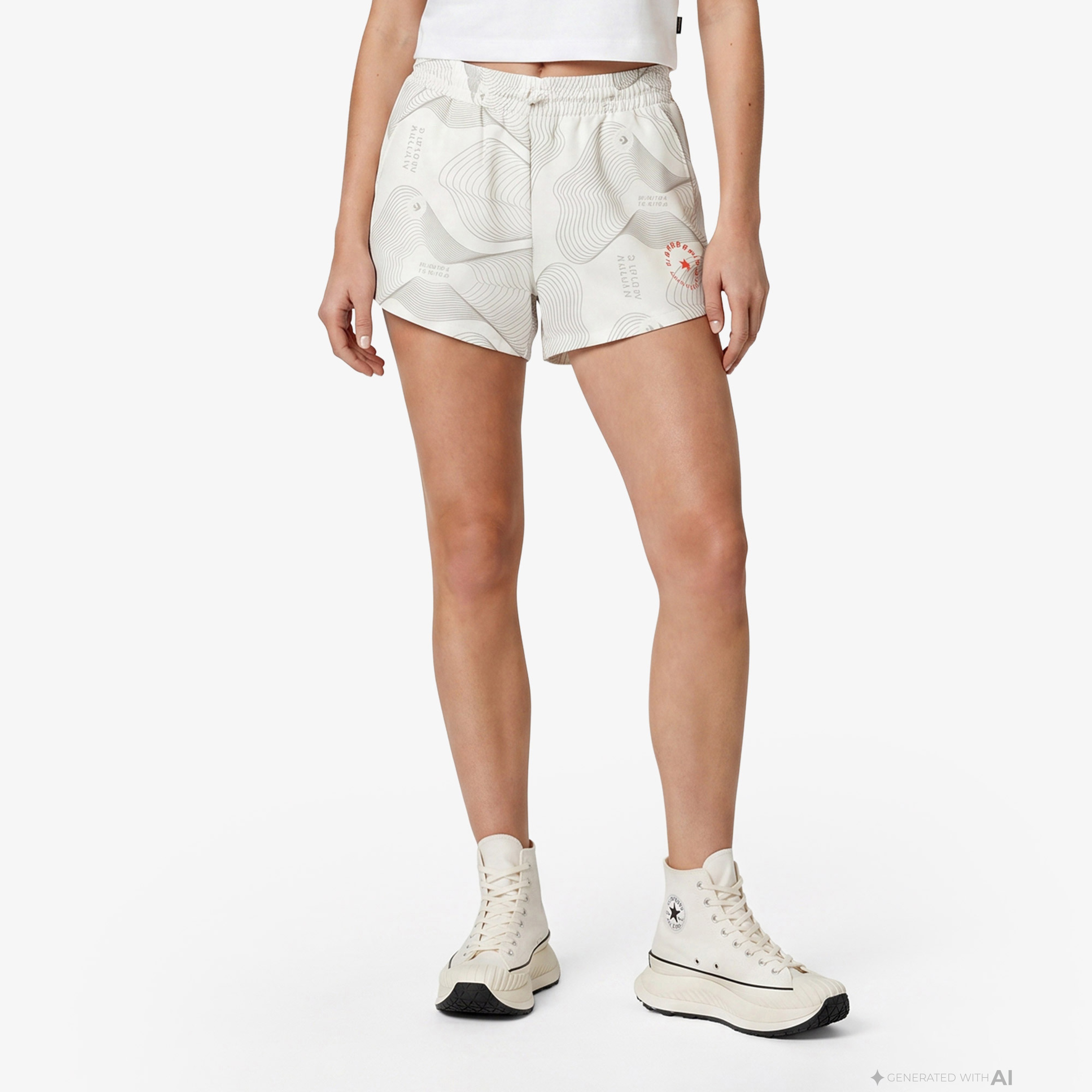 Converse Star Chevron Baskılı Kadın Oversize Fit Krem Şort