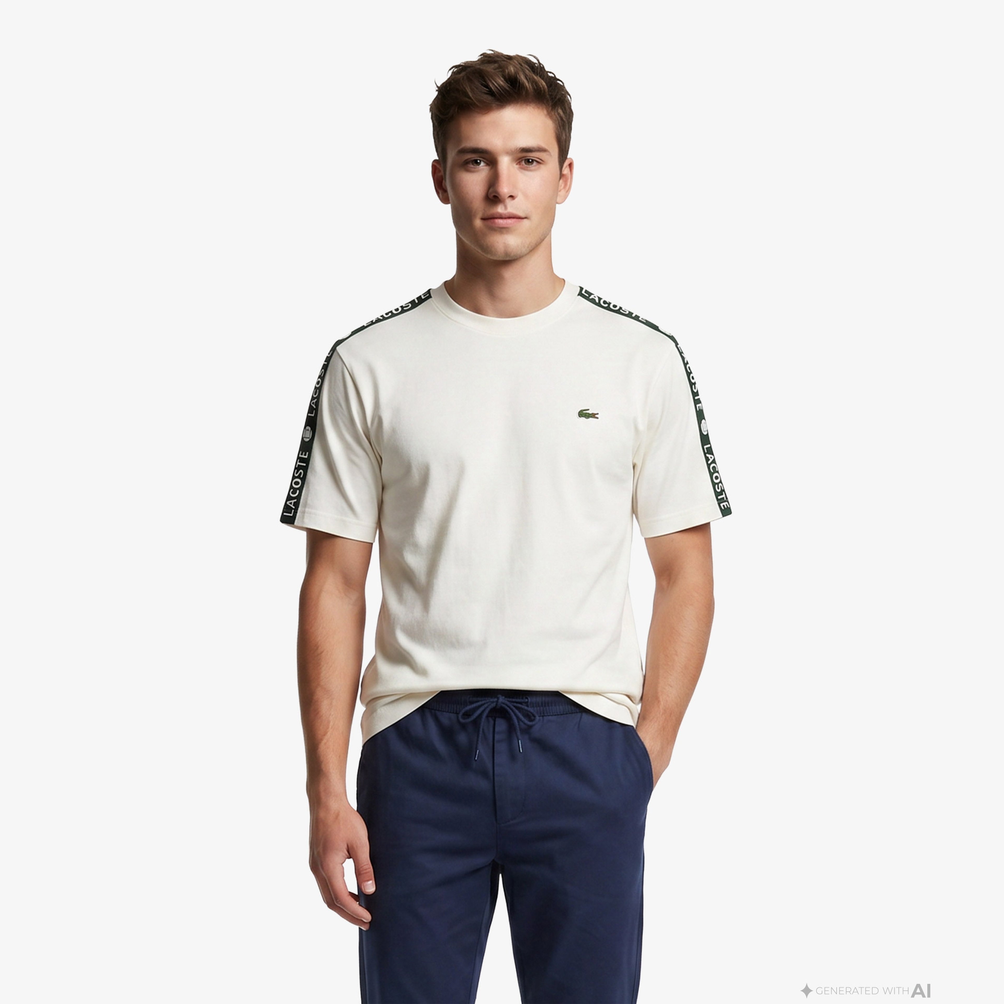 Lacoste Relaxed Fit Bisiklet Yaka Baskılı Erkek Beyaz T-Shirt