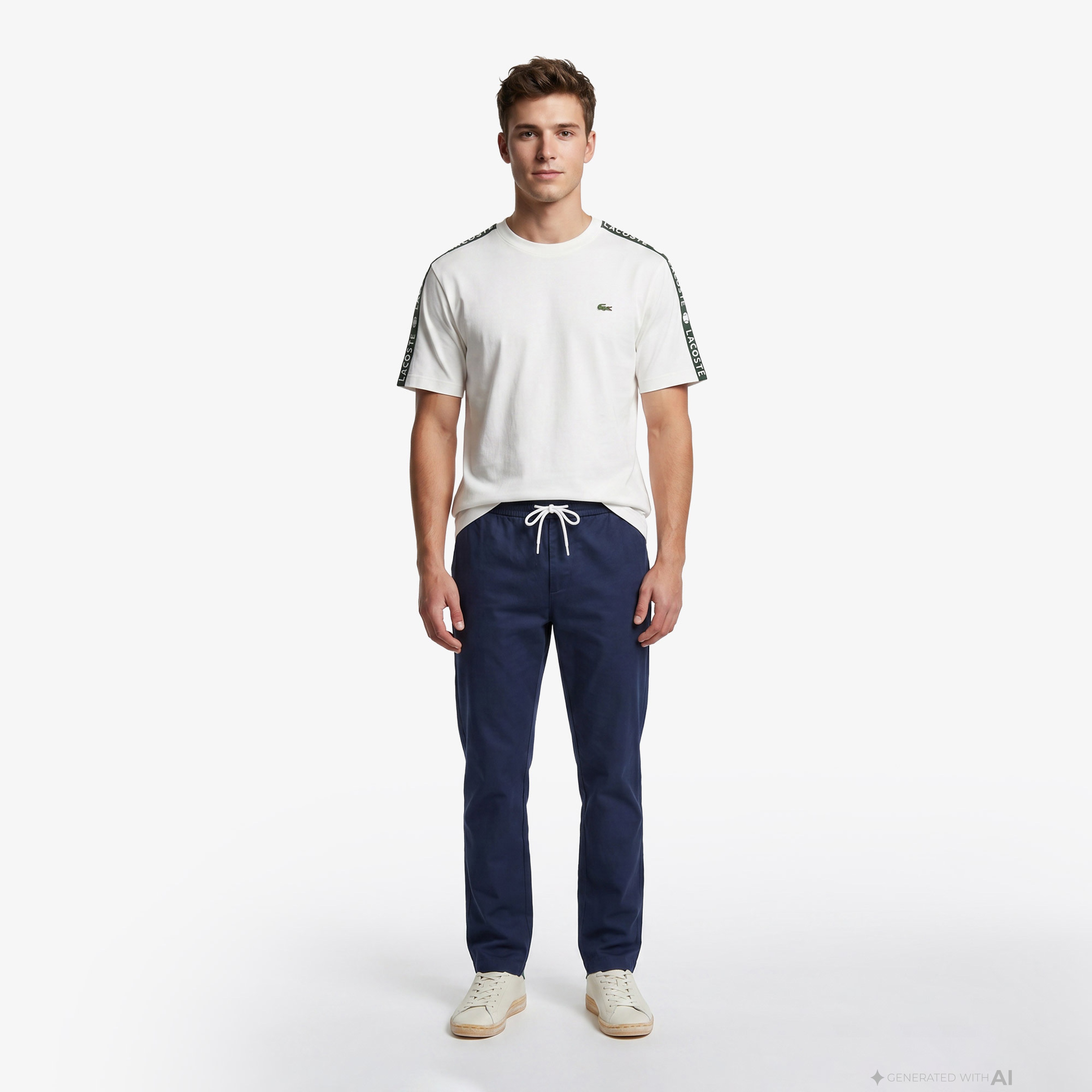 Lacoste Relaxed Fit Bisiklet Yaka Baskılı Erkek Beyaz T-Shirt
