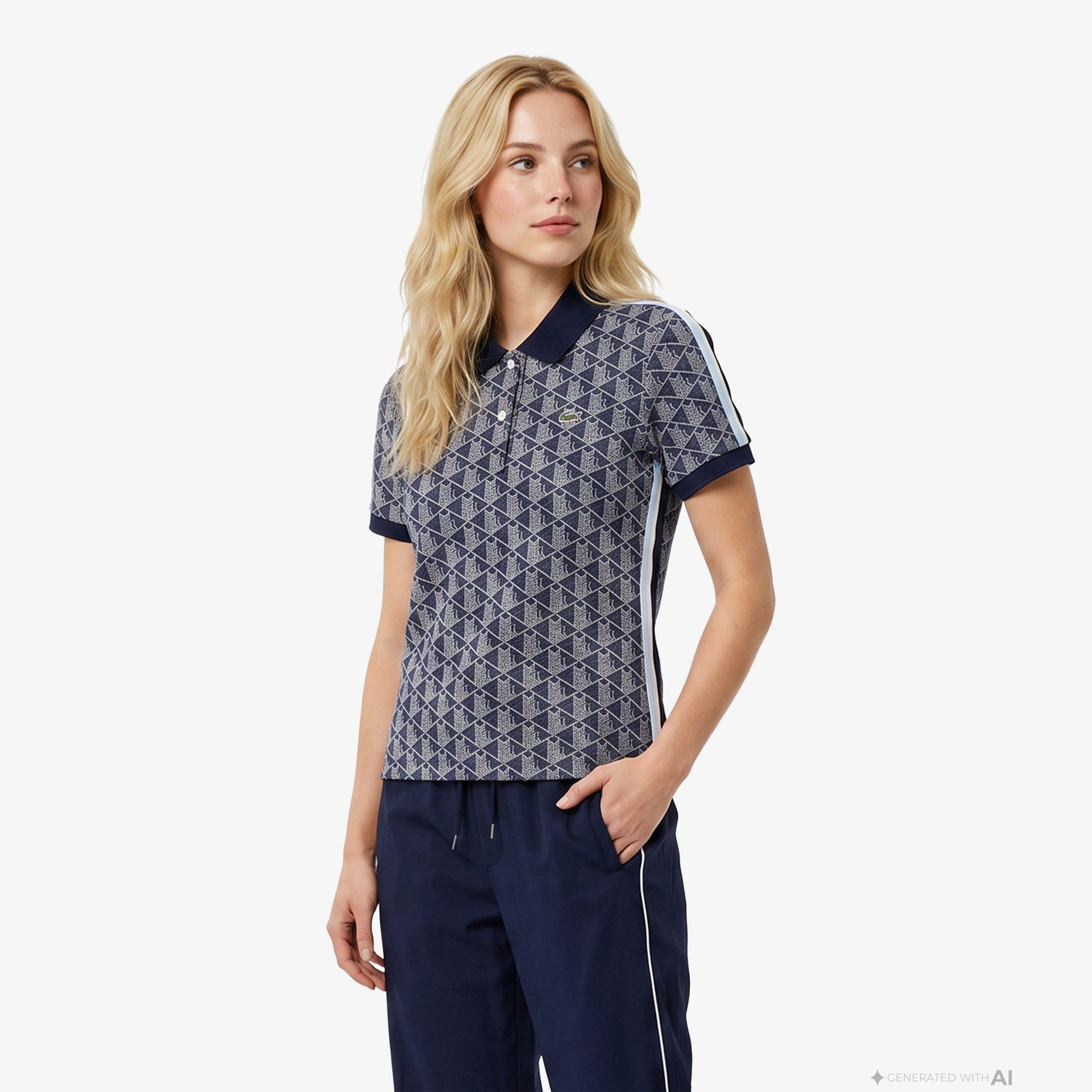 Lacoste Slim Fit Monogram Kadın Siyah Polo