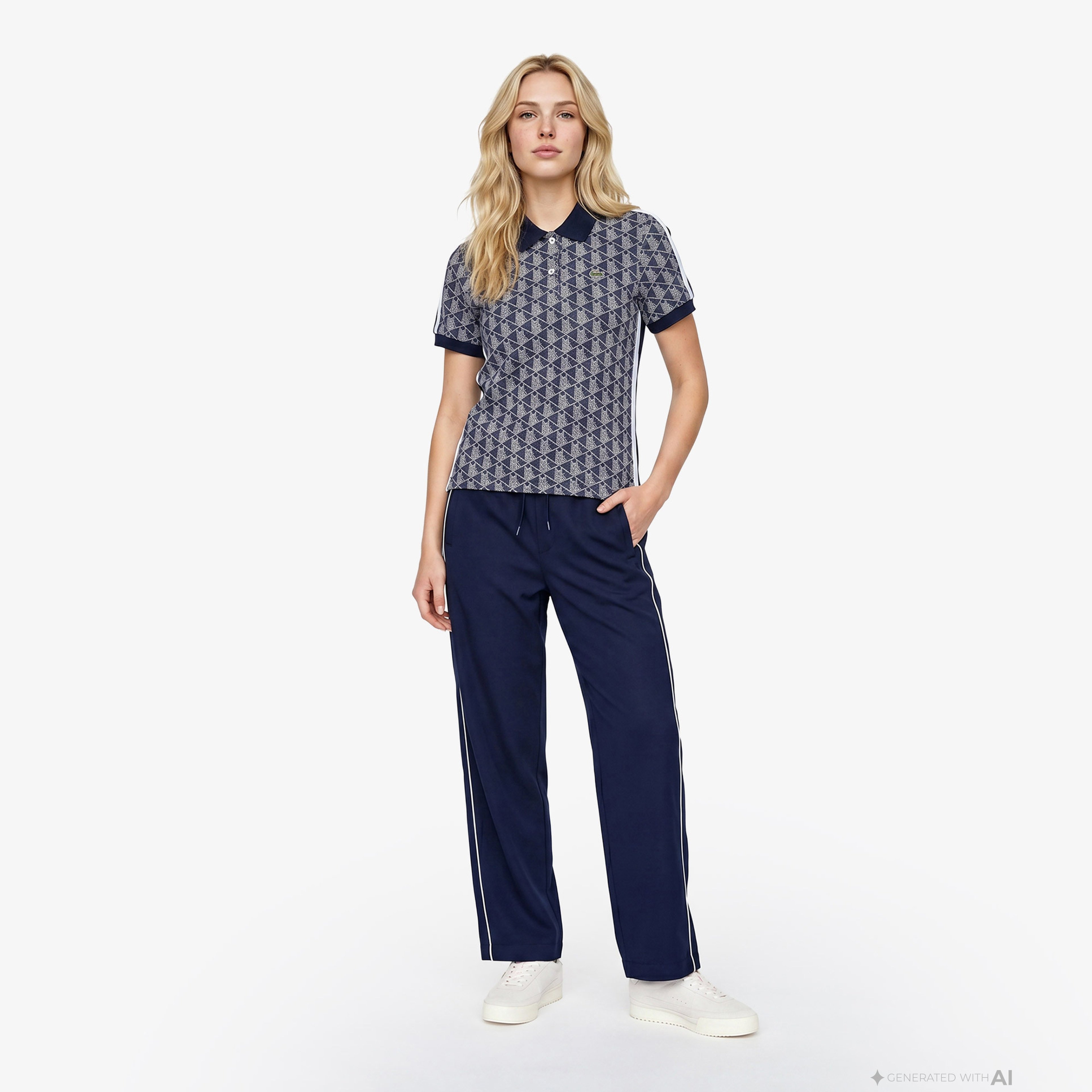 Lacoste Slim Fit Monogram Kadın Siyah Polo