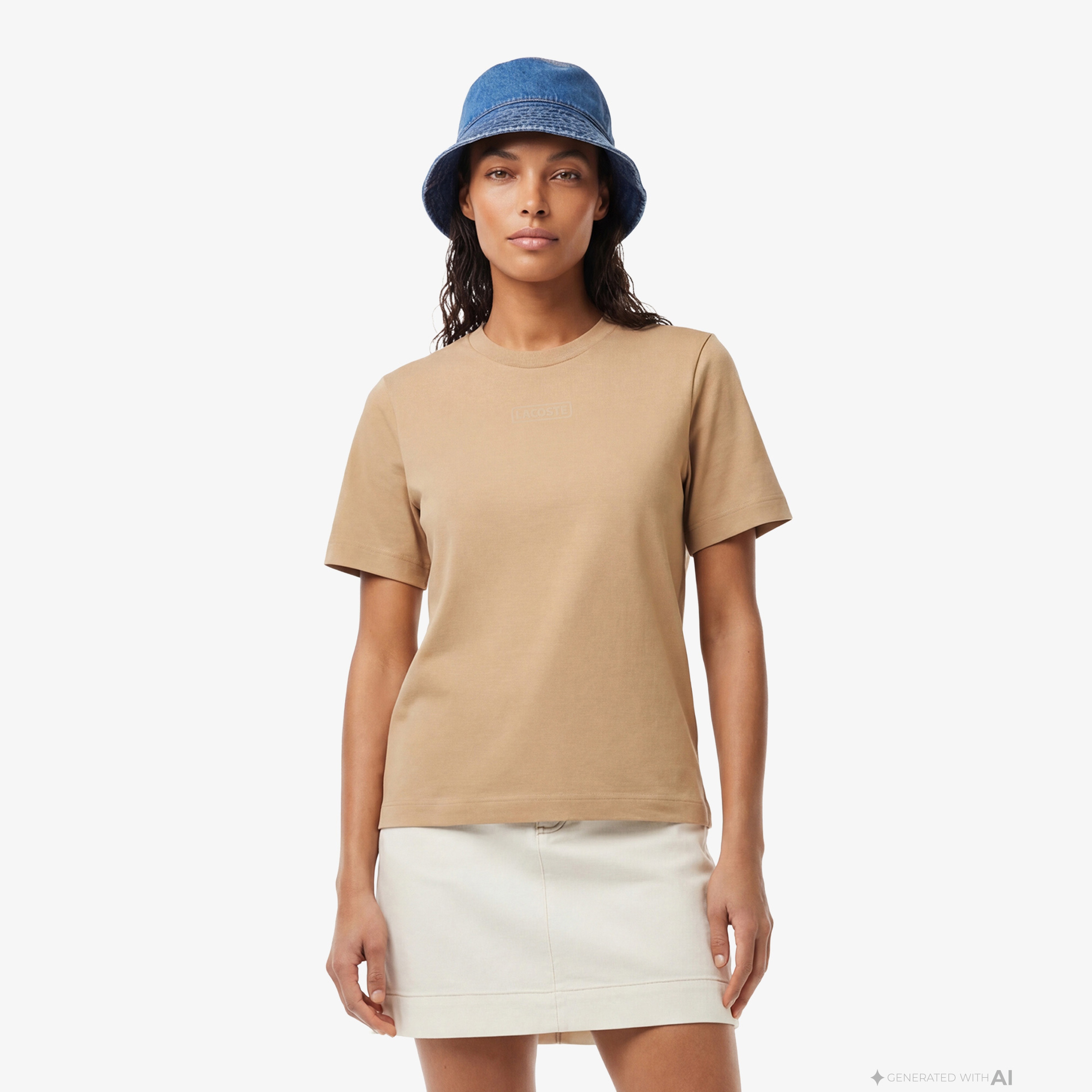 Lacoste Print Cotton Kadın Bej T-Shirt