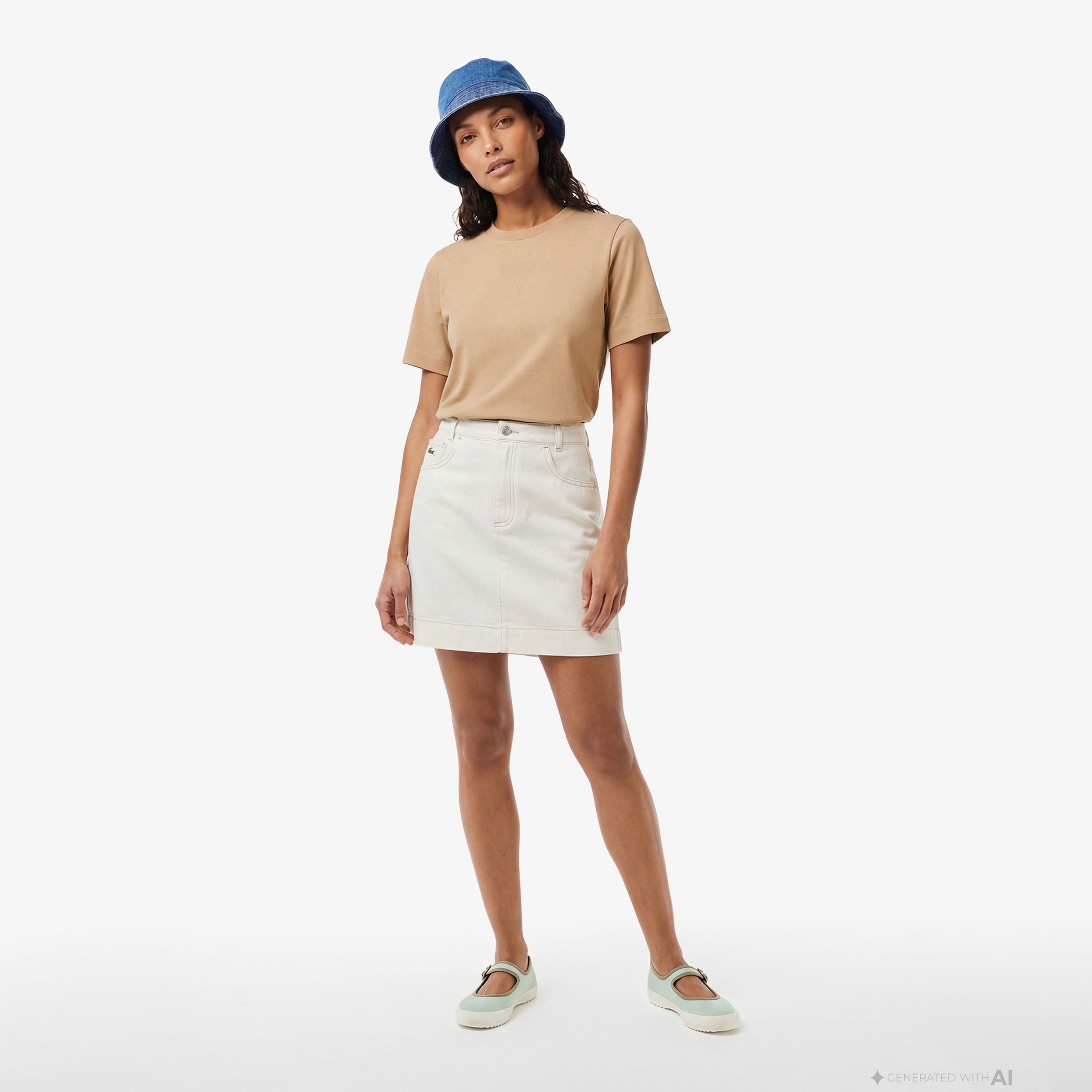 Lacoste Print Cotton Kadın Bej T-Shirt