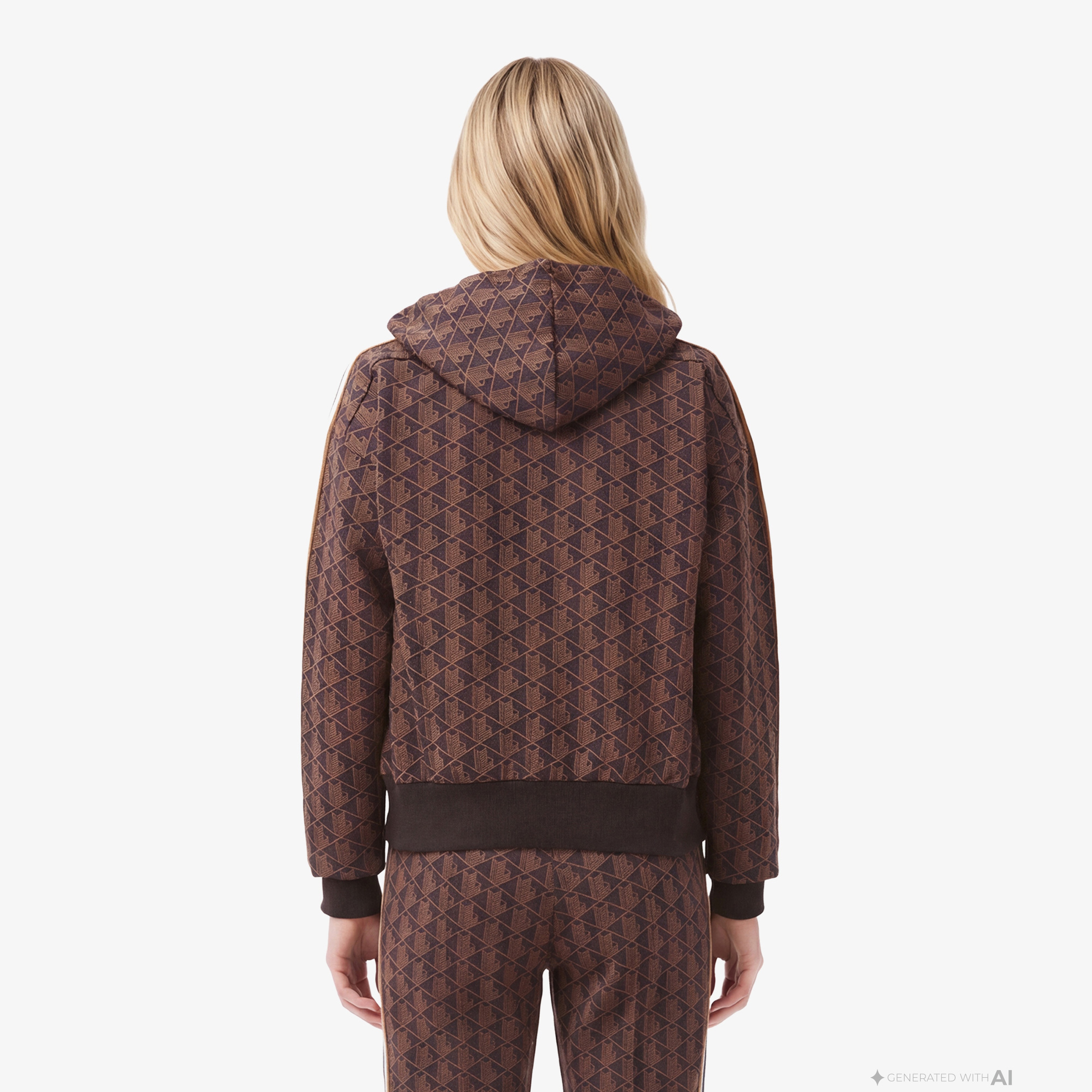 Lacoste Kadın Regular Fit Kapüşonlu Monogram Kahverengi Sweatshirt