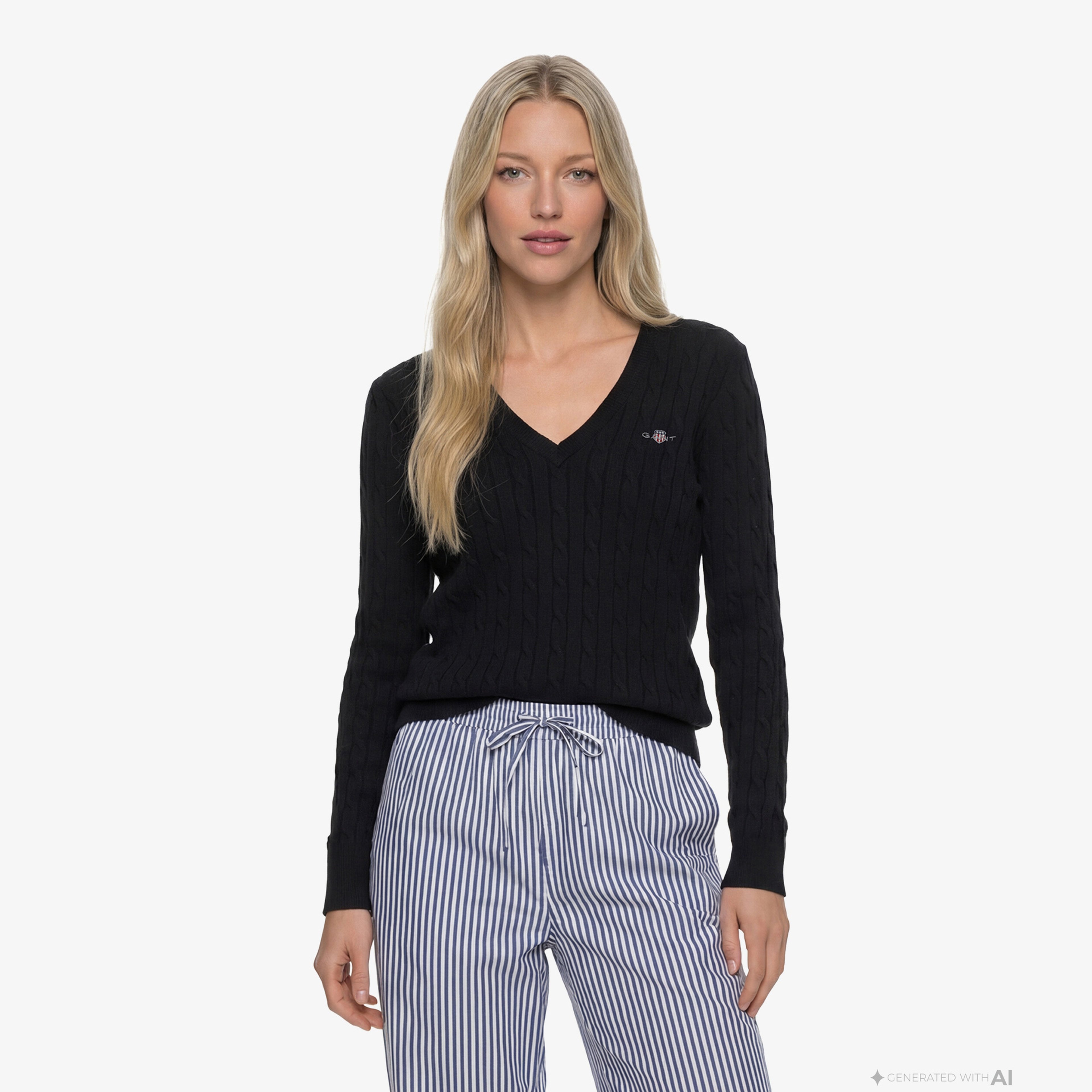 GANT Kadın Siyah Slim Fit V Yaka Kazak