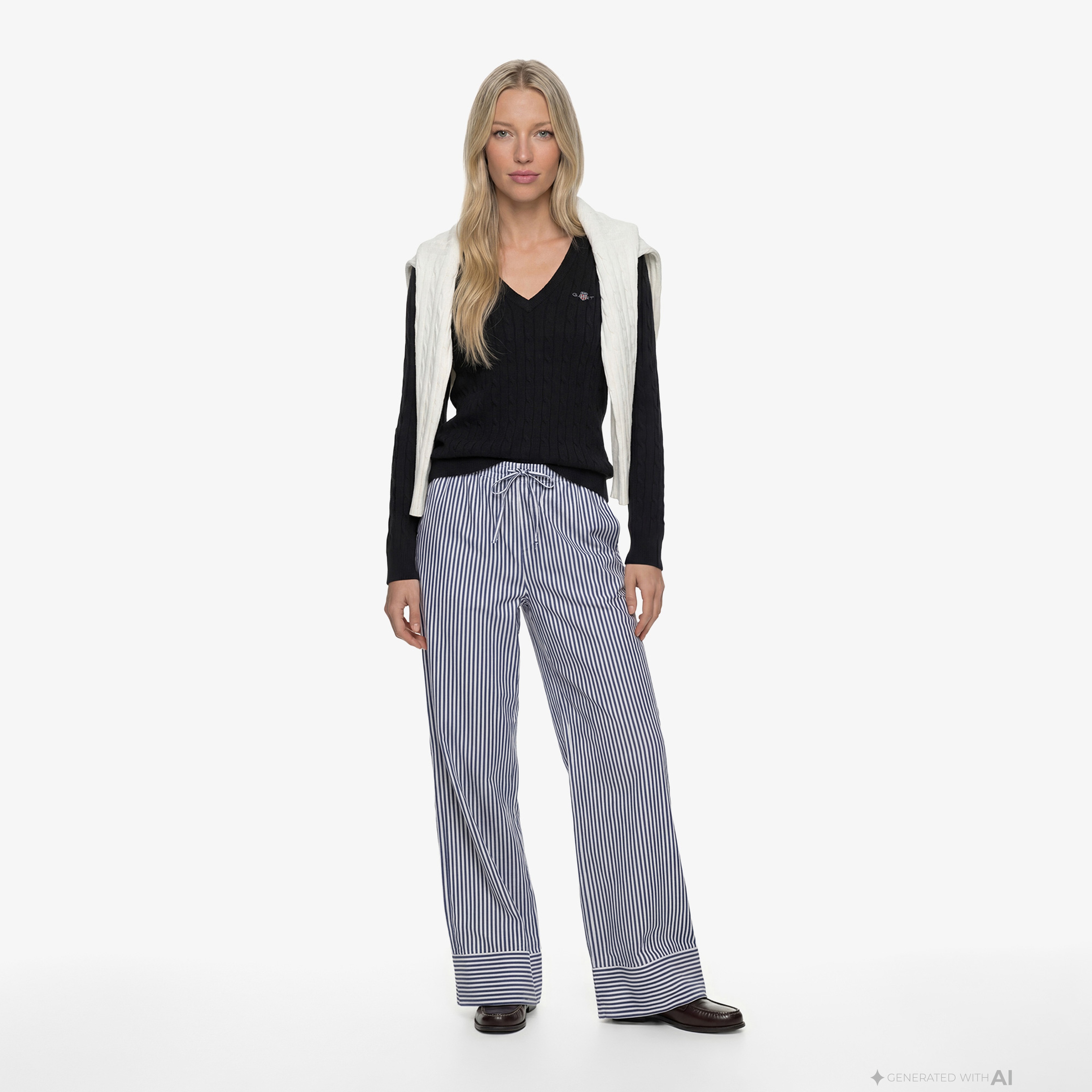 GANT Kadın Siyah Slim Fit V Yaka Kazak