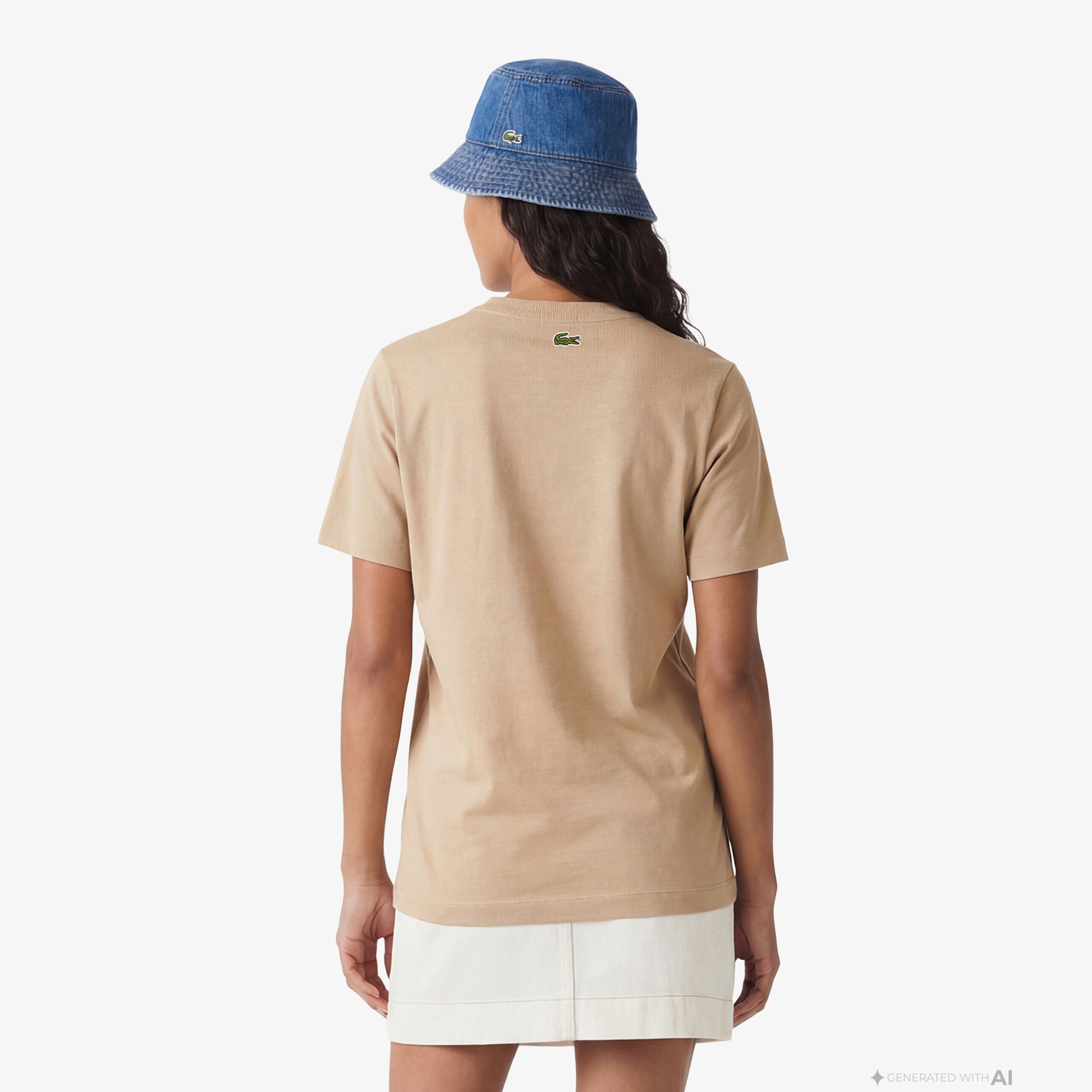 Lacoste Print Cotton Kadın Bej T-Shirt