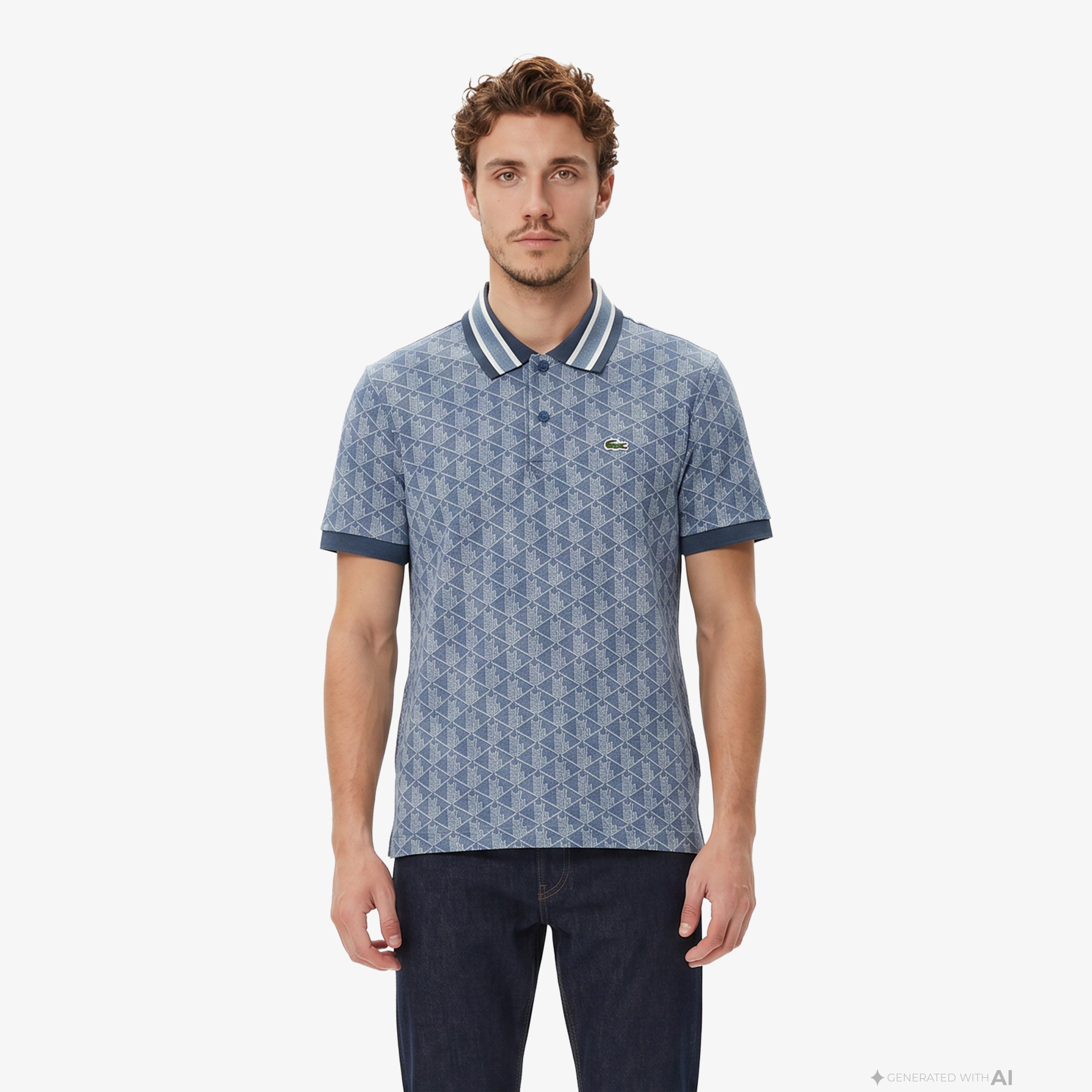Lacoste Erkek Classic Fit Monogram Mavi Polo