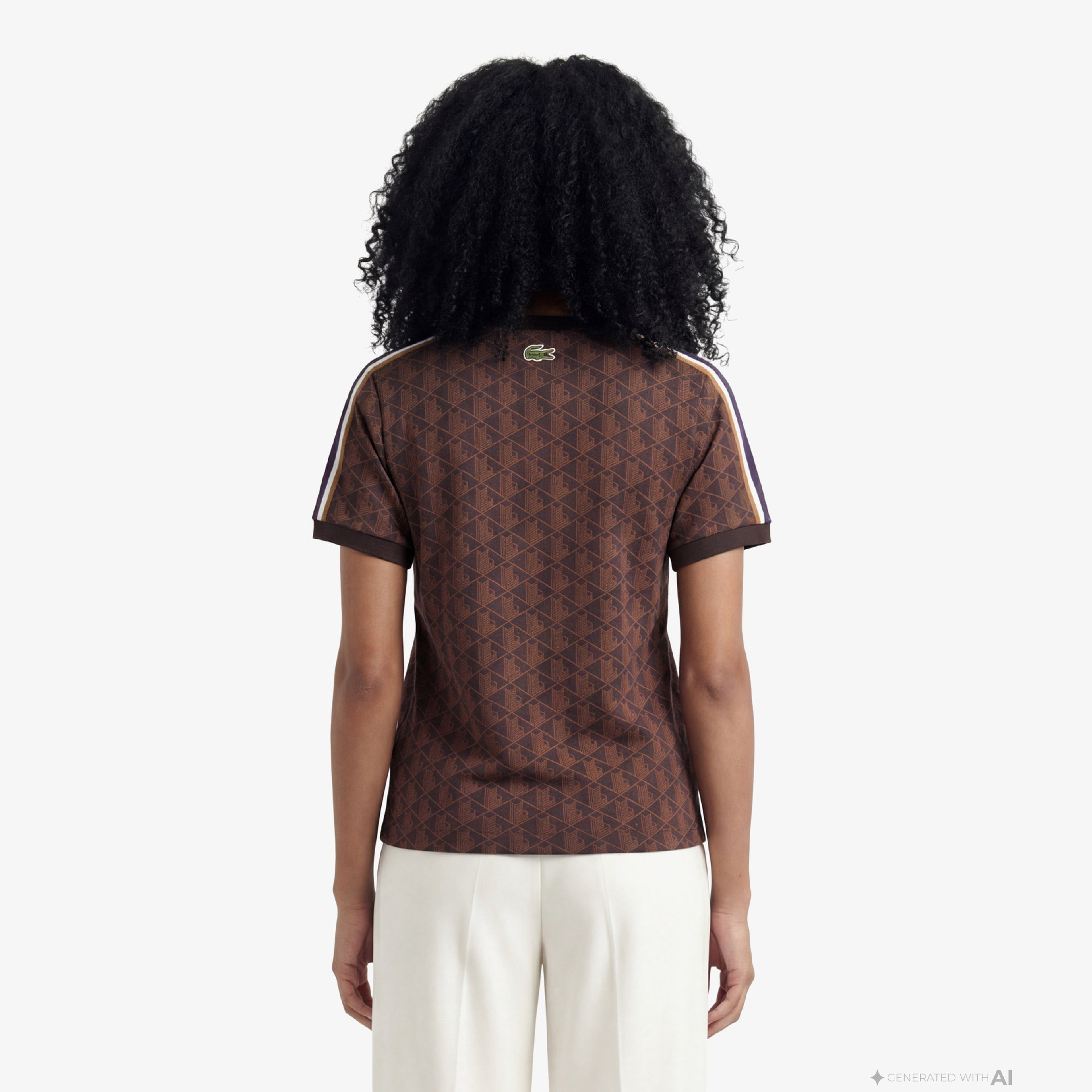 Lacoste Monogram Slim Fit Jacquard Erkek Kahverengi T-Shirt