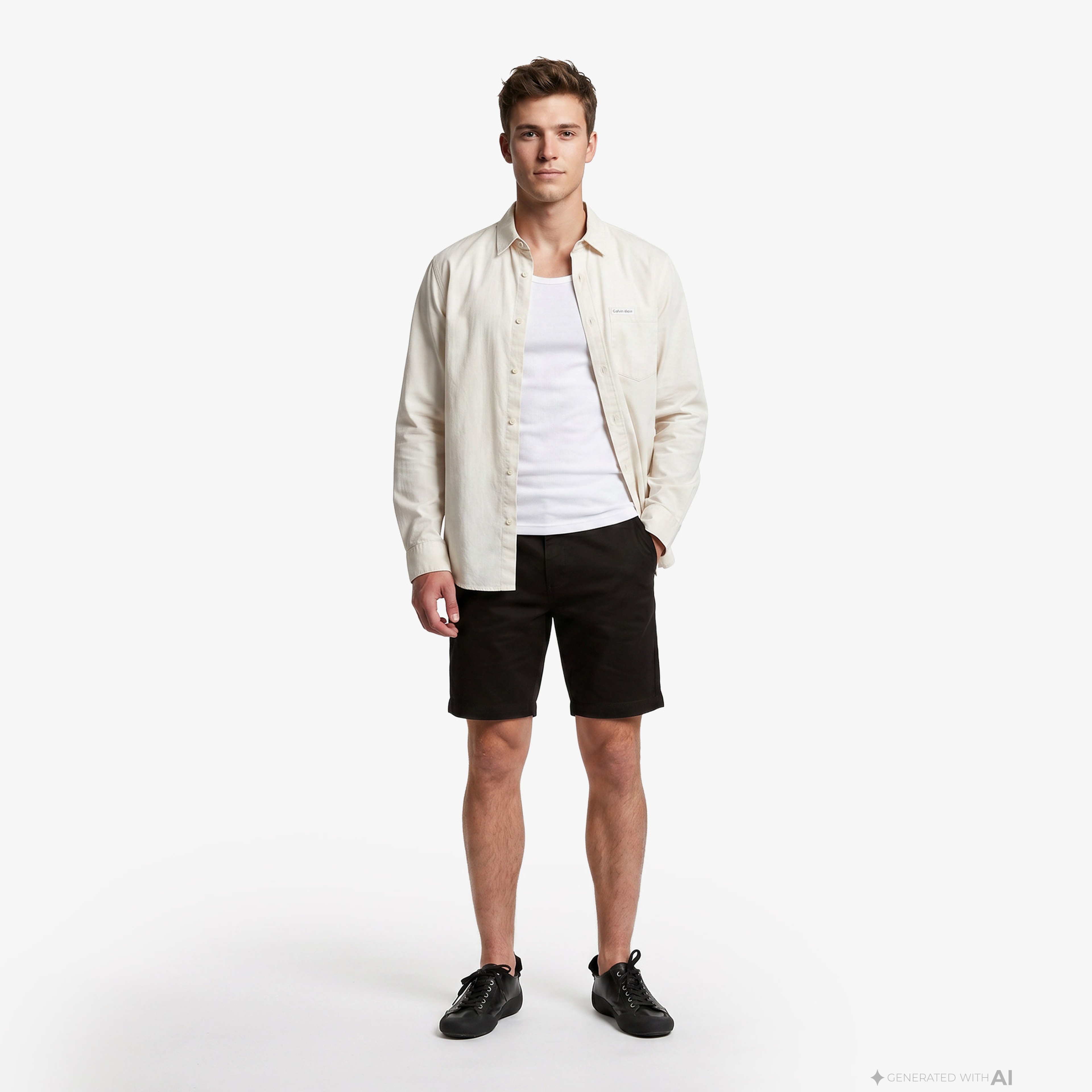 Calvin Klein Cotton Nylon Erkek Bej Gömlek