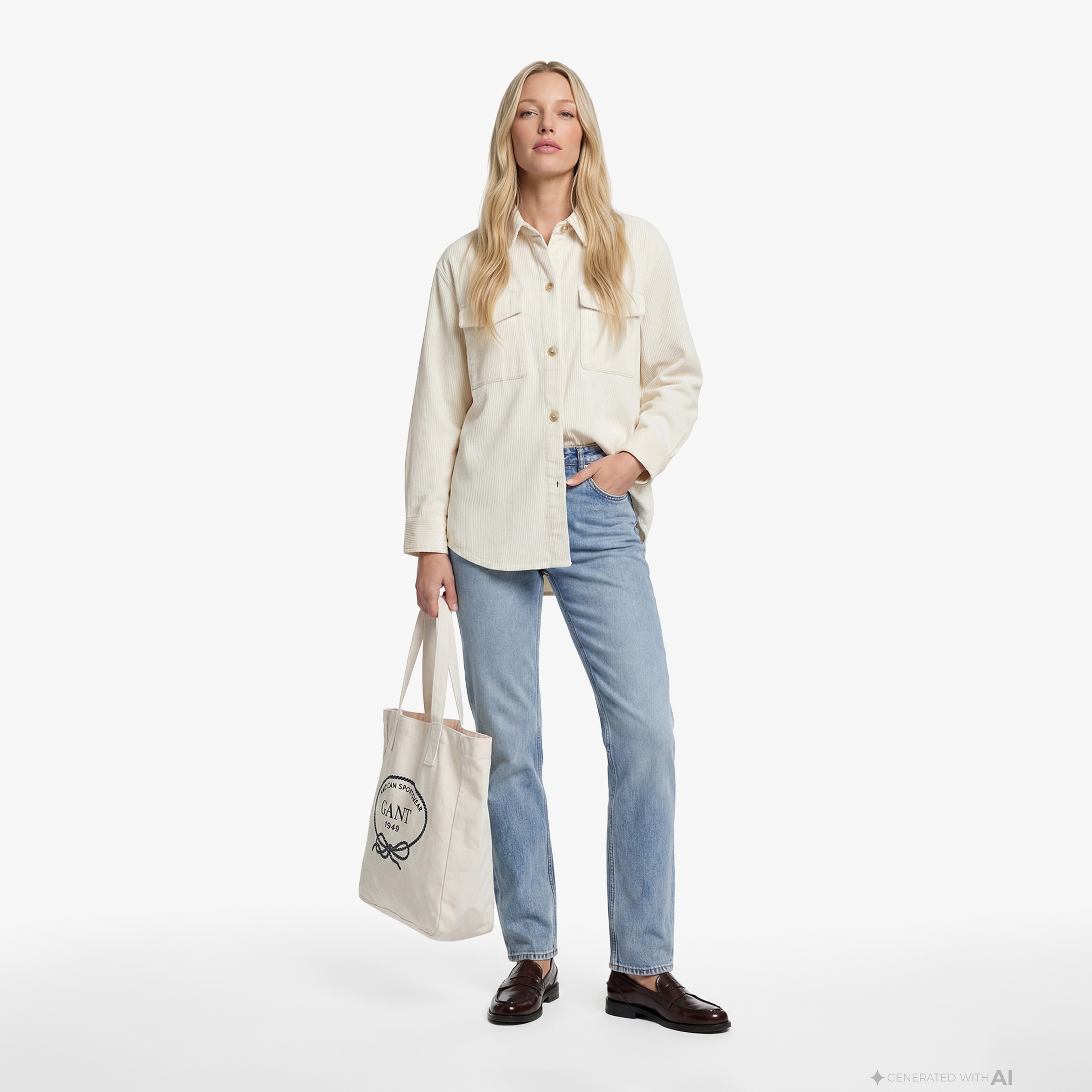 GANT Kadın Krem Relaxed Fit Klasik Yaka Gömlek
