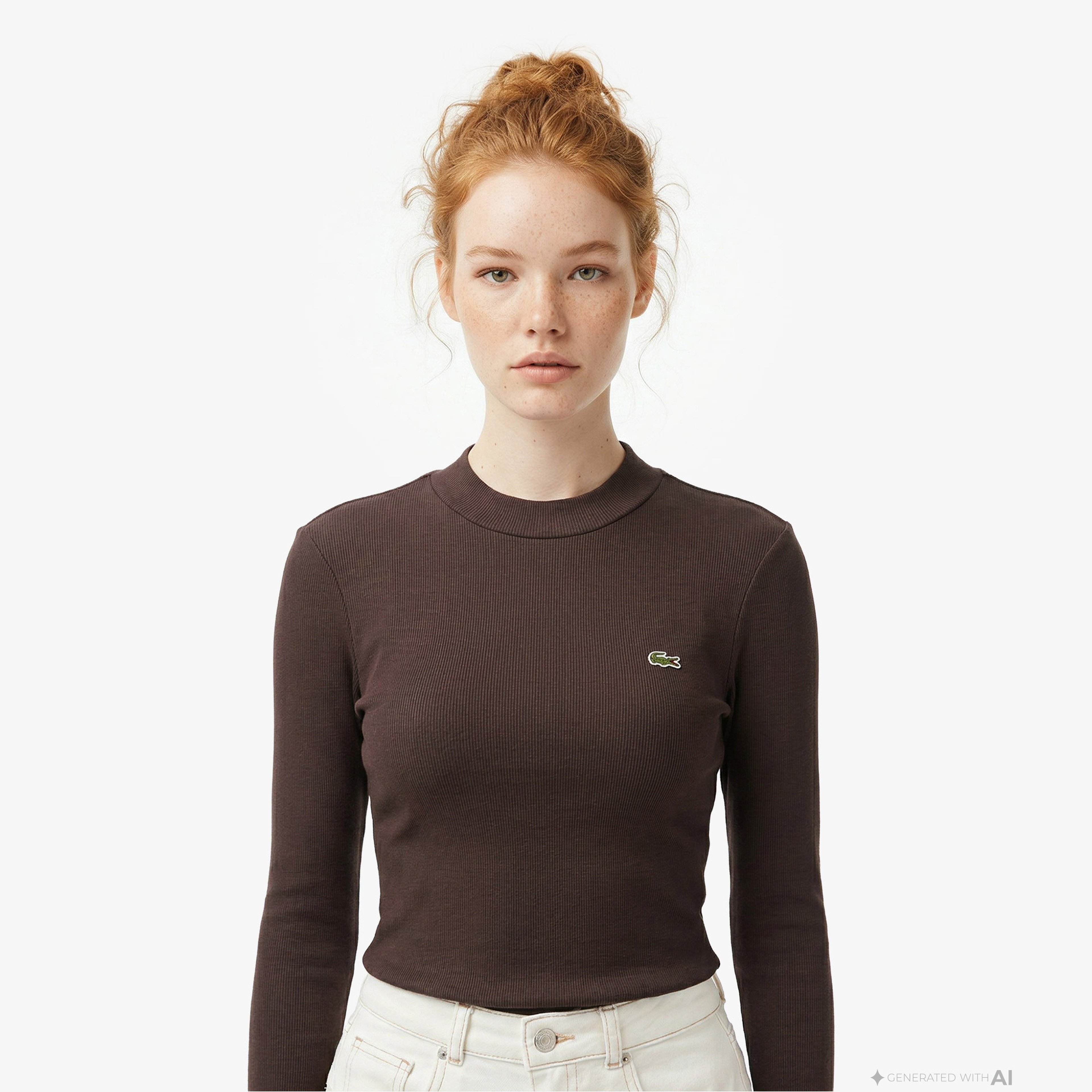 Lacoste Regular Fit Kadın Kahverengi Modal Karışımlı T-Shirt