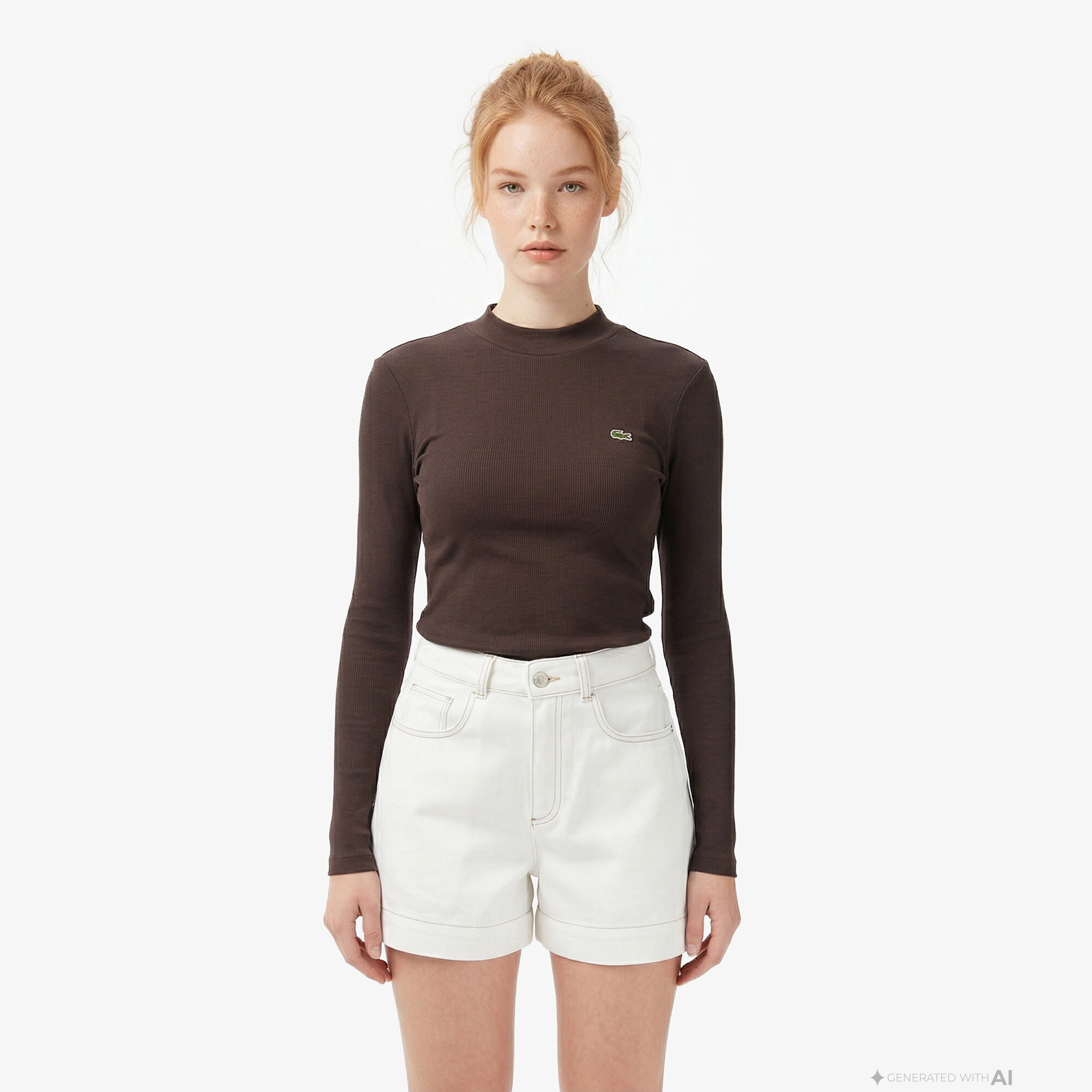 Lacoste Regular Fit Kadın Kahverengi Modal Karışımlı T-Shirt