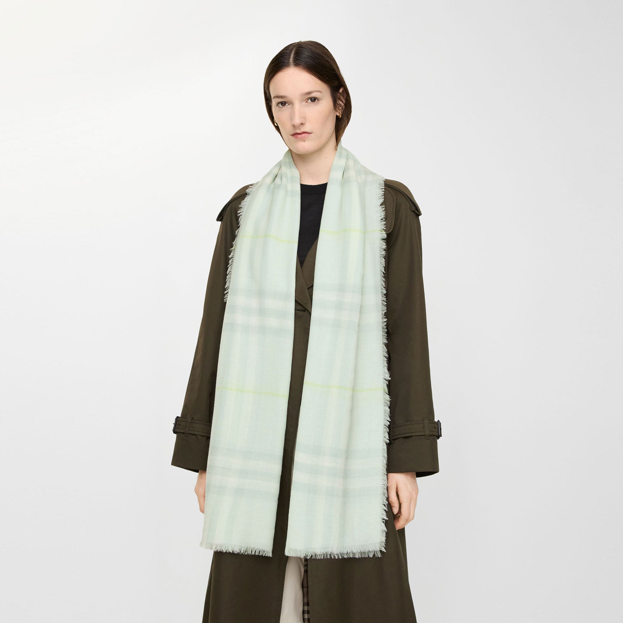 Burberry Wide Check Wool Kadın Yeşil Atkı