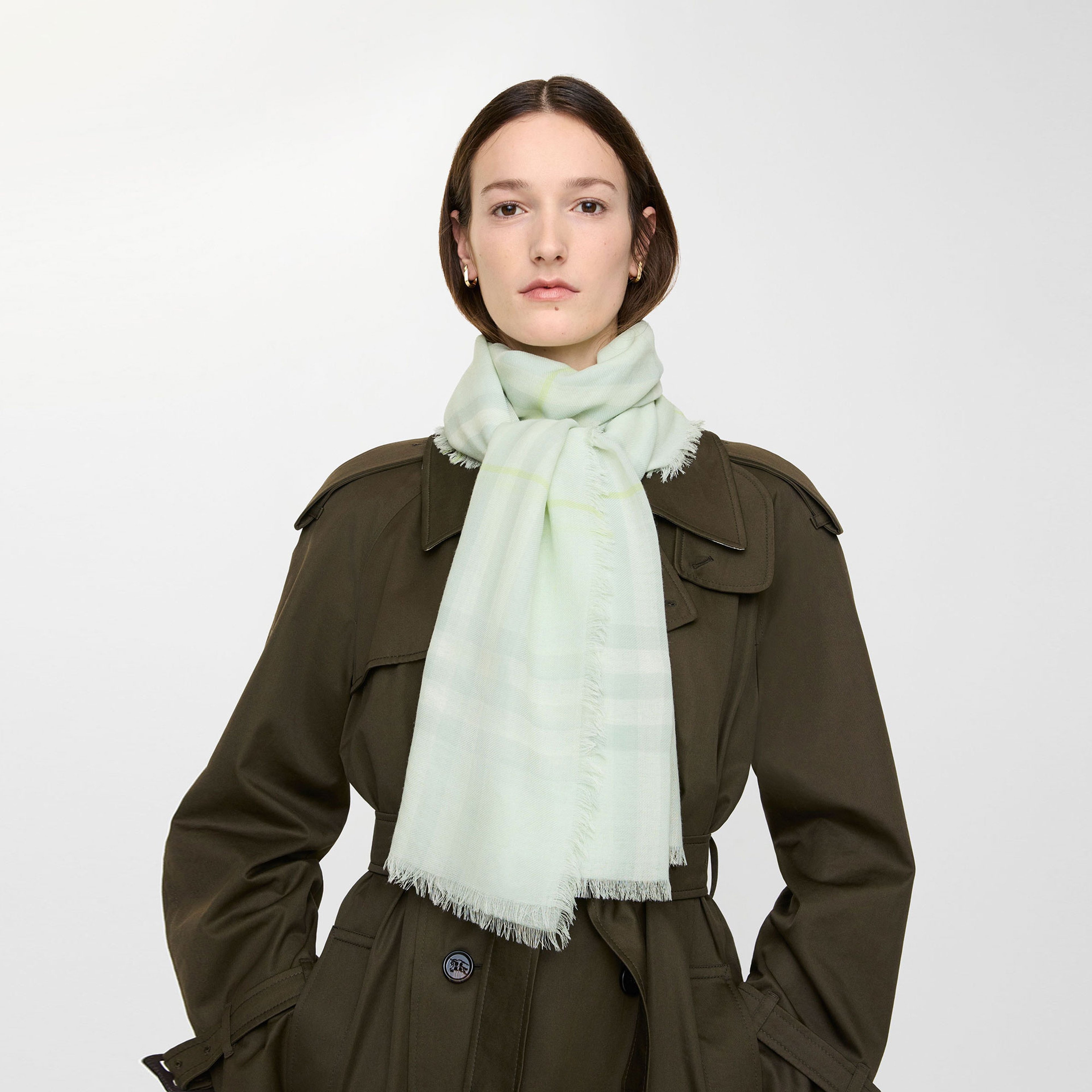 Burberry Wide Check Wool Kadın Yeşil Atkı