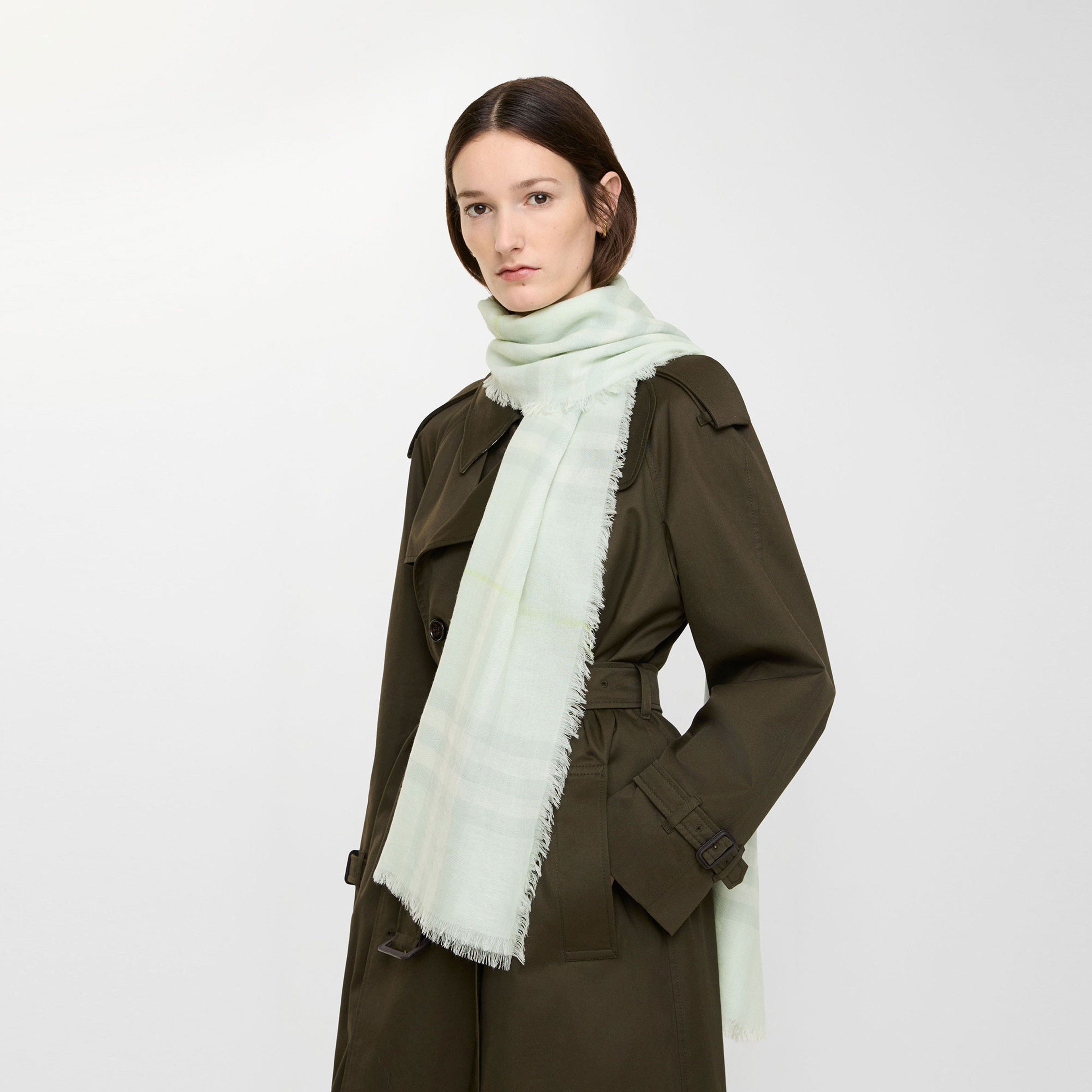 Burberry Wide Check Wool Kadın Yeşil Atkı
