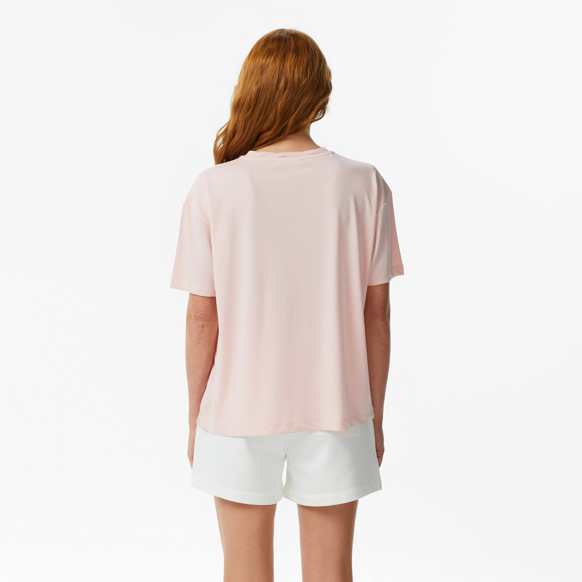 Kadın Relaxed Fit Bisiklet Yaka Açık Pembe T-Shirt