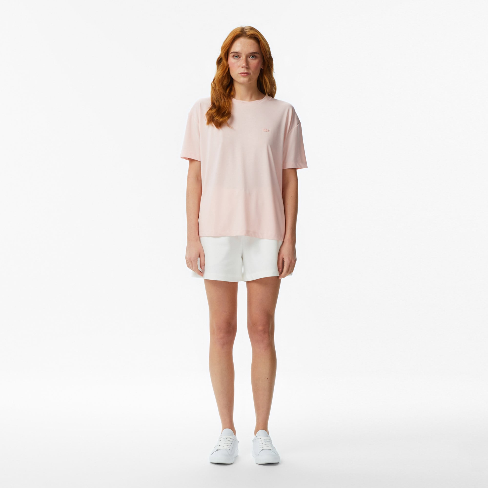 Kadın Relaxed Fit Bisiklet Yaka Açık Pembe T-Shirt