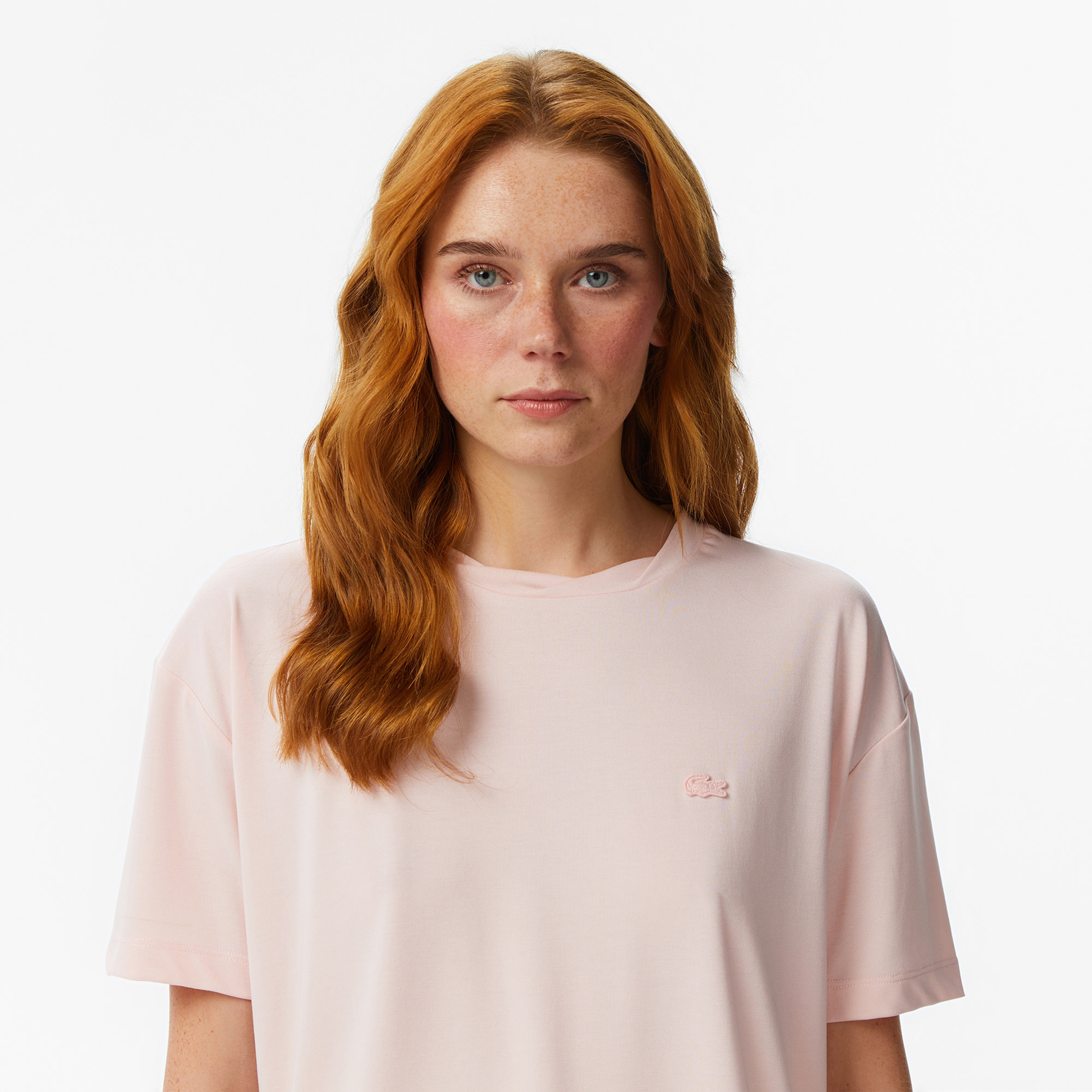 Kadın Relaxed Fit Bisiklet Yaka Açık Pembe T-Shirt