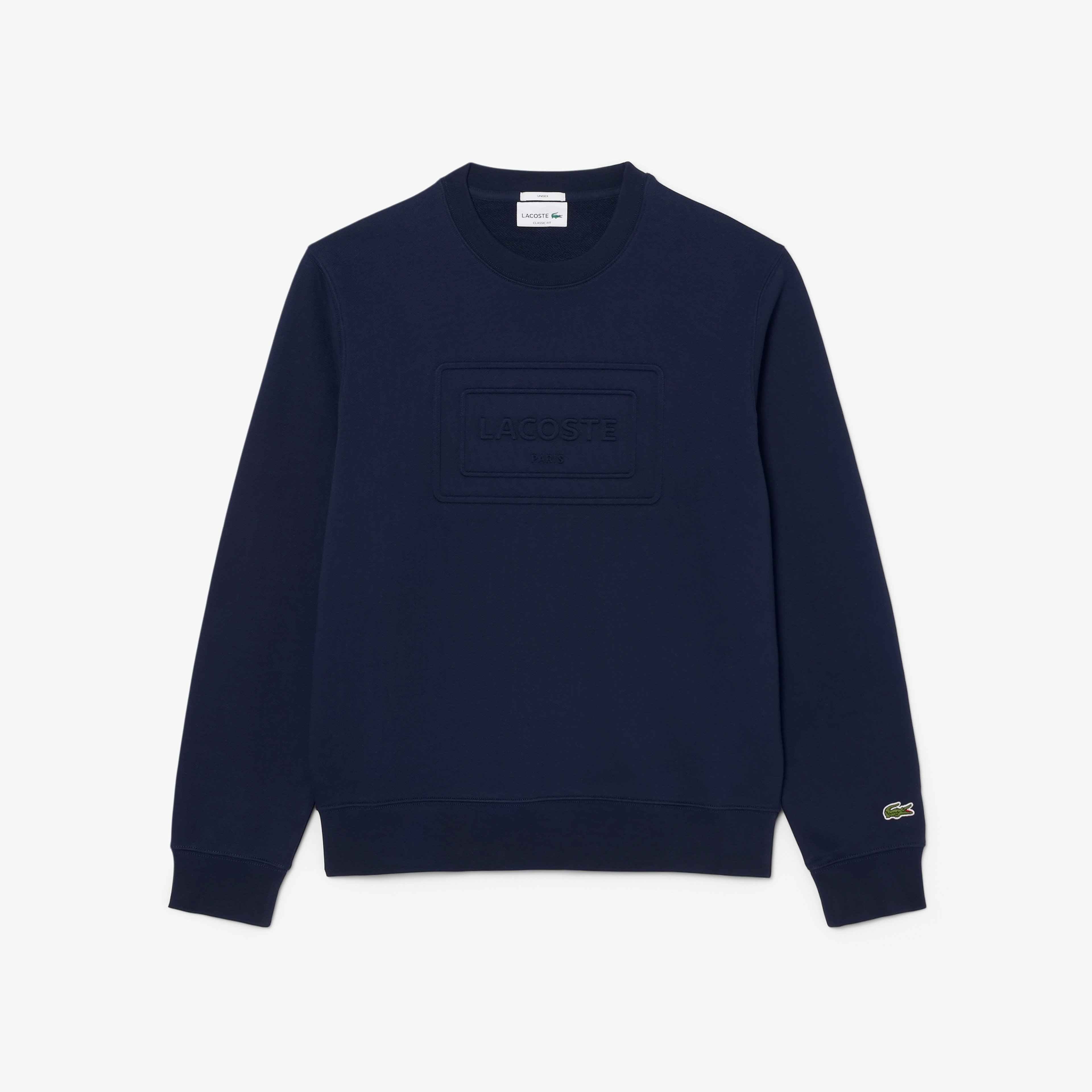 Lacoste Unisex Classic Fit Bisiklet Yaka Baskılı Lacivert Sweatshirt