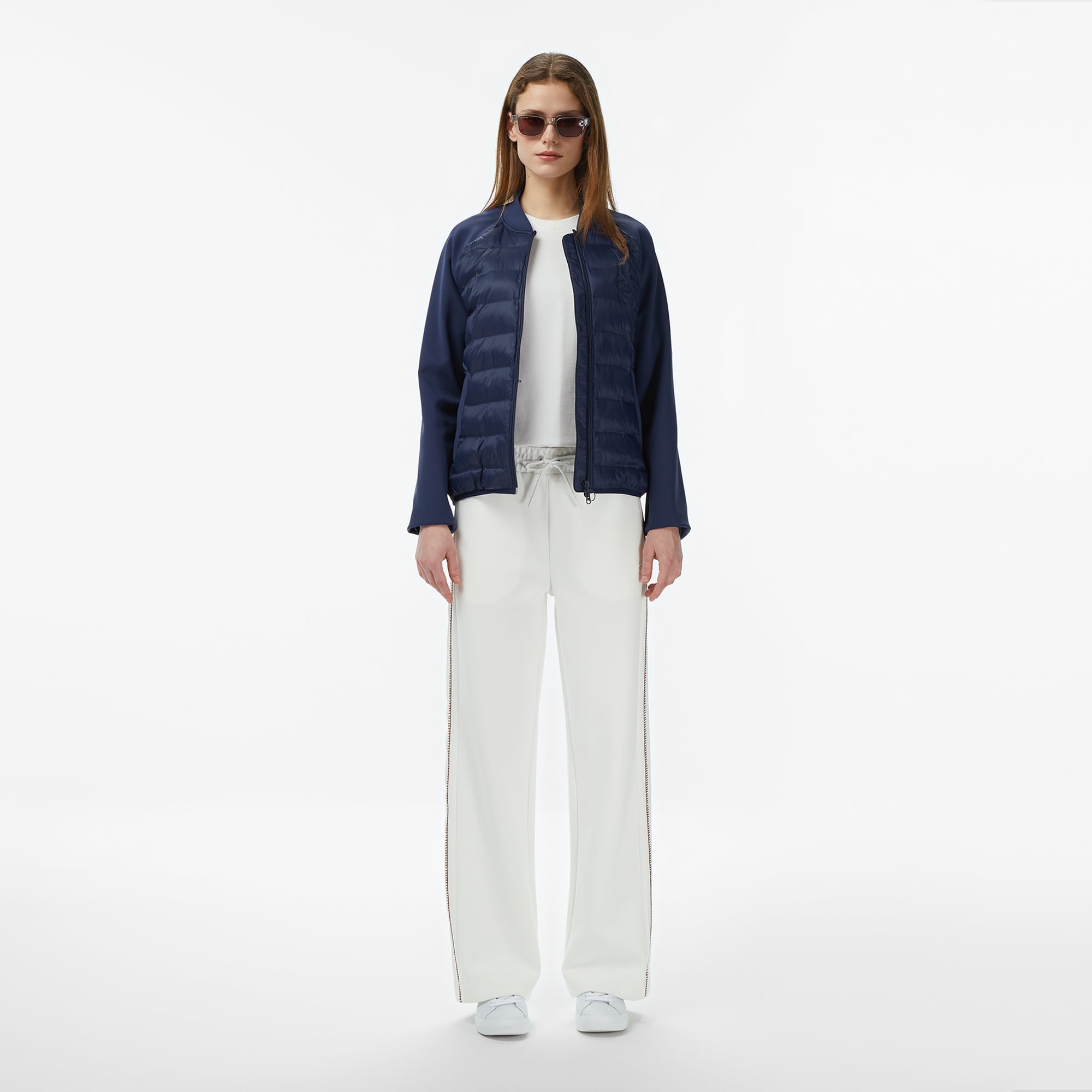 Lacoste Kadın Regular Fit Dik Yaka Renk Bloklu Lacivert Mont