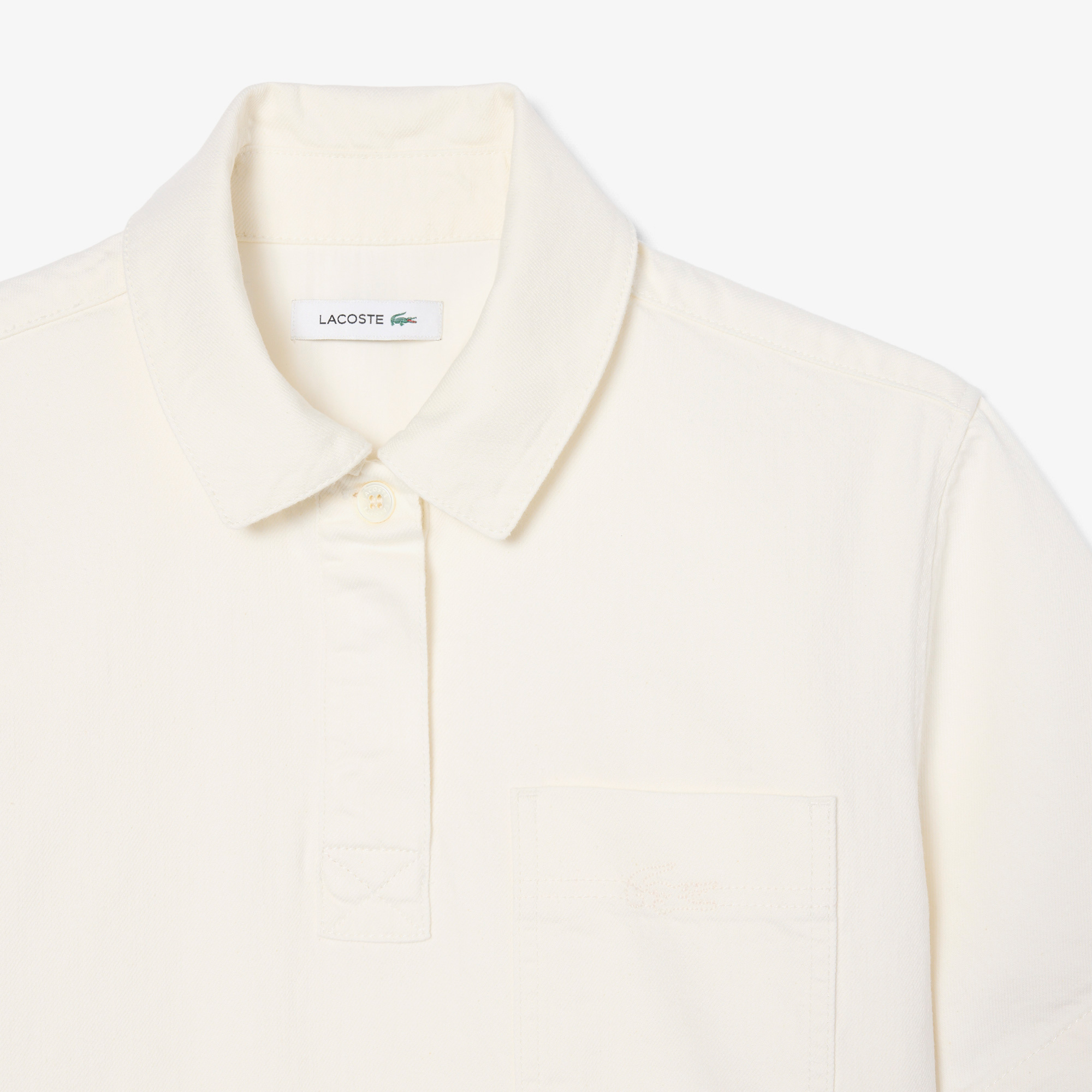 Lacoste Kadın Oversize Fit Kısa Kollu Polo Yaka Denim Beyaz Gömlek