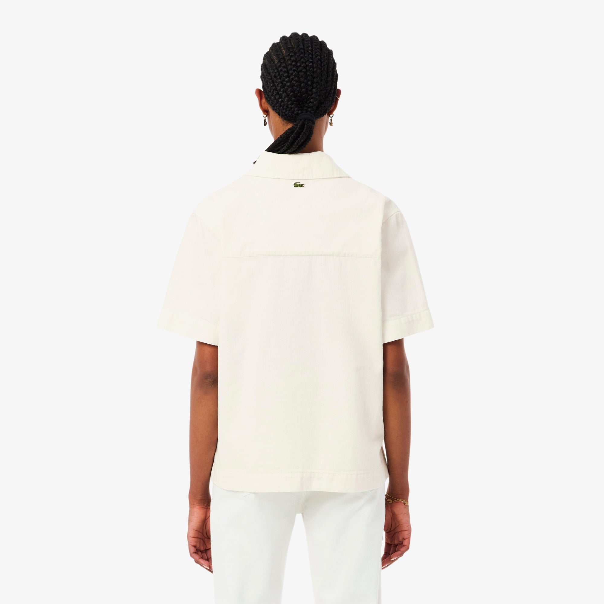 Lacoste Kadın Oversize Fit Kısa Kollu Polo Yaka Denim Beyaz Gömlek