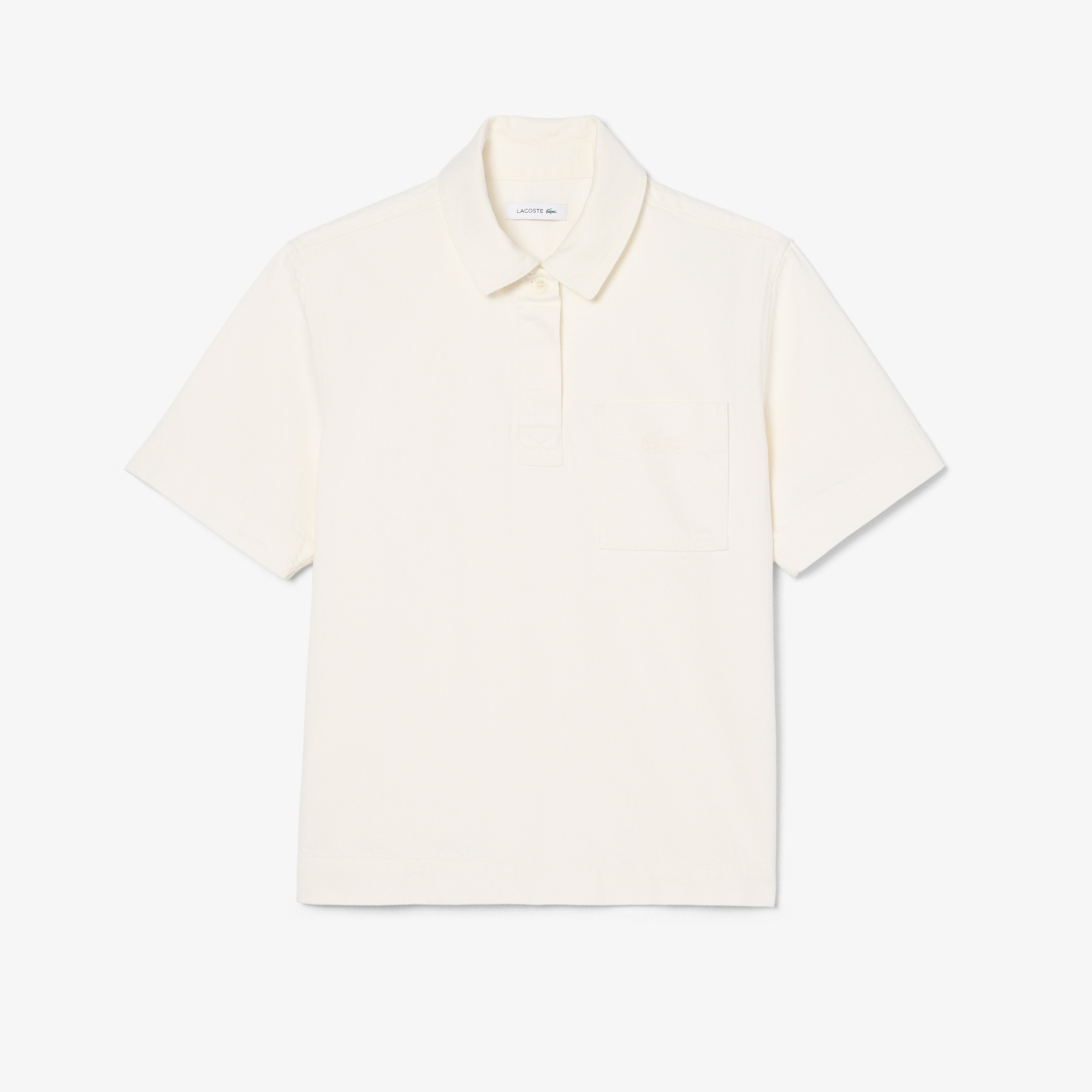 Lacoste Kadın Oversize Fit Kısa Kollu Polo Yaka Denim Beyaz Gömlek