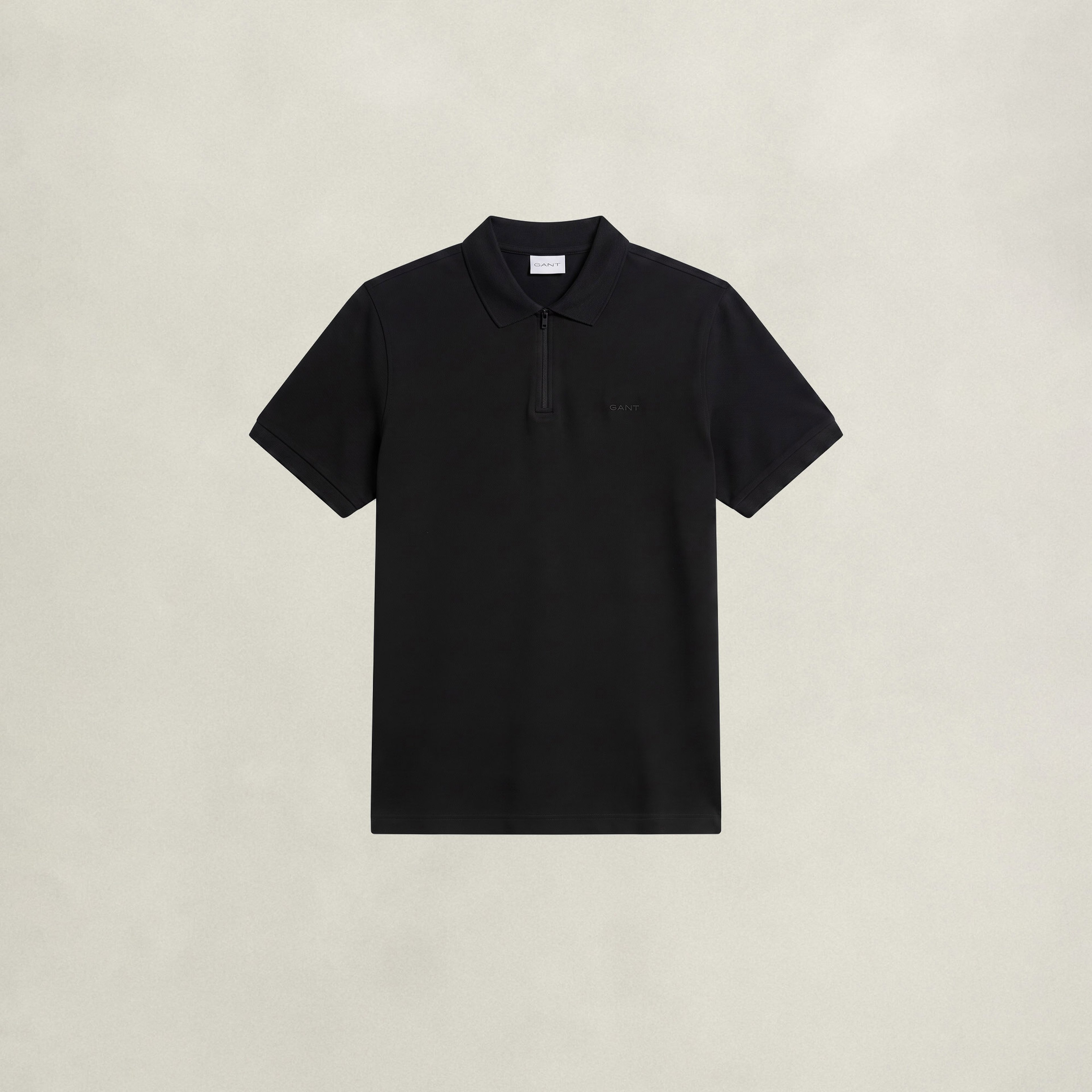 GANT Erkek Siyah Regular Fit Yarım Fermuarlı Polo Yaka T-Shirt
