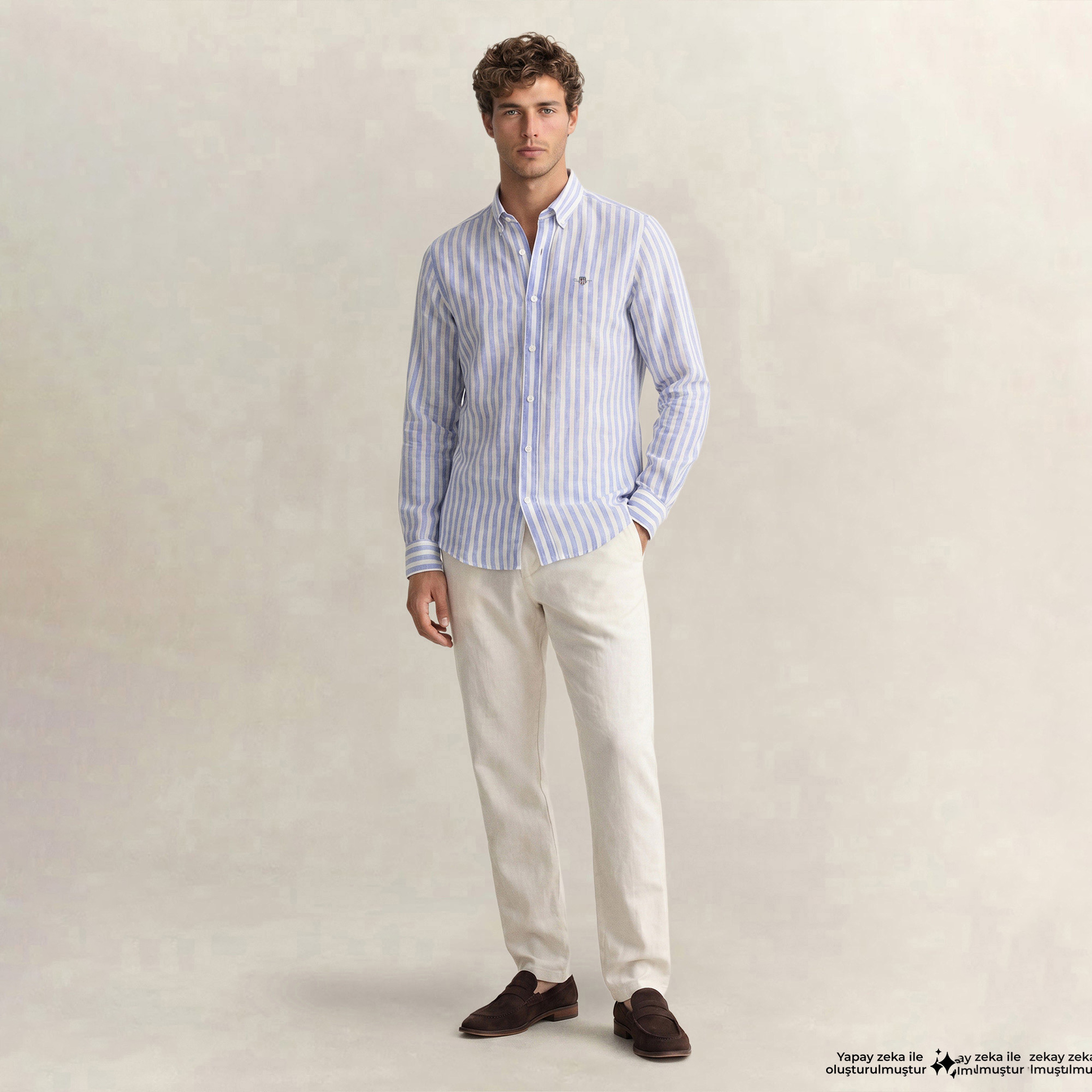 GANT Erkek Mavi Regular Fit Çizgili Logolu Gömlek